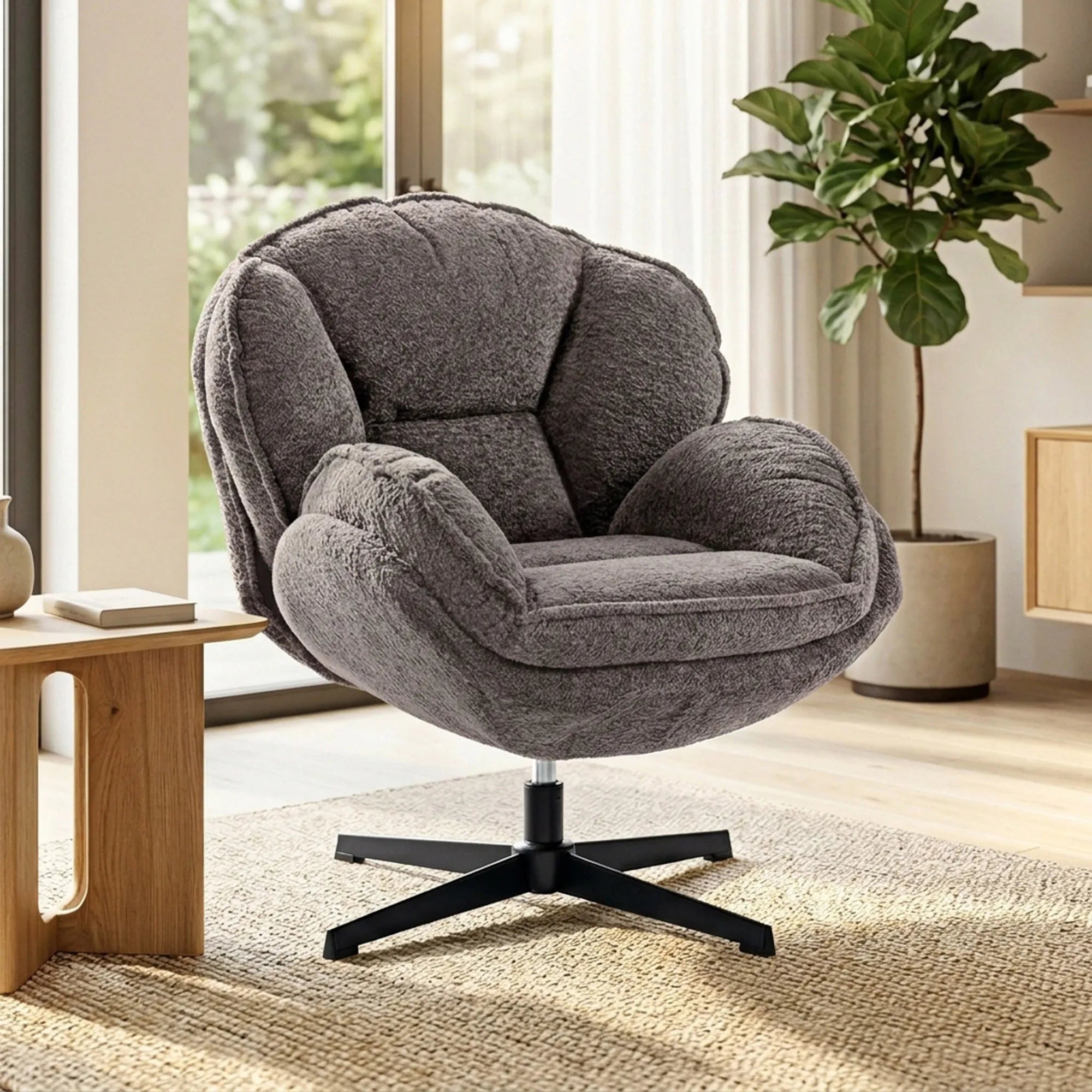 Svetainės fotelis su pasukimo funkcija aksominis 76x86x88 cm pilkas
