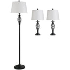Šviestuvų komplektas 3 dalių, 2 staliniai ir 1 pastatomas šviestuvas, juodas