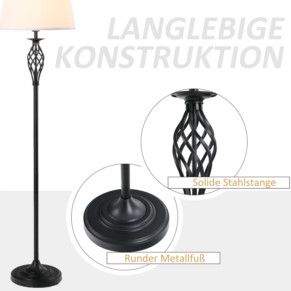 Šviestuvų komplektas 3 dalių, 2 staliniai ir 1 pastatomas šviestuvas, juodas