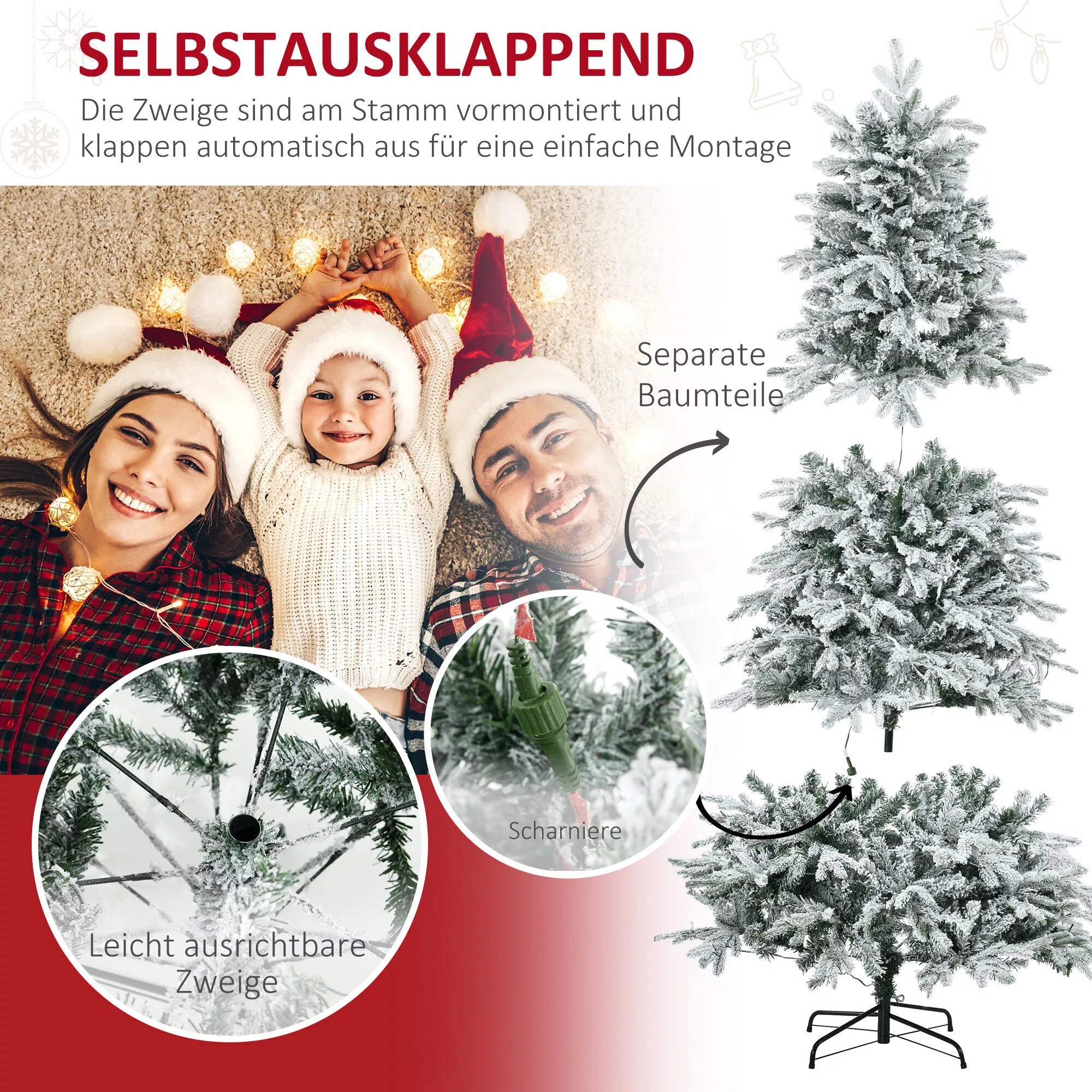 Dirbtinė Kalėdų eglė, su dirbtiniu sniegu, LED lemputėmis, 180 cm, žalia + balta
