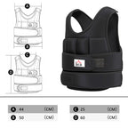 Matmenų schema: liemenės plotis 44 cm, ilgis 60 cm, juostos plotis 50 cm