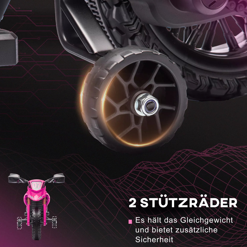 Rožinio motociklo galiniai pagalbiniai ratukai su ašimi, artimas vaizdas į tvirtinimo detalę