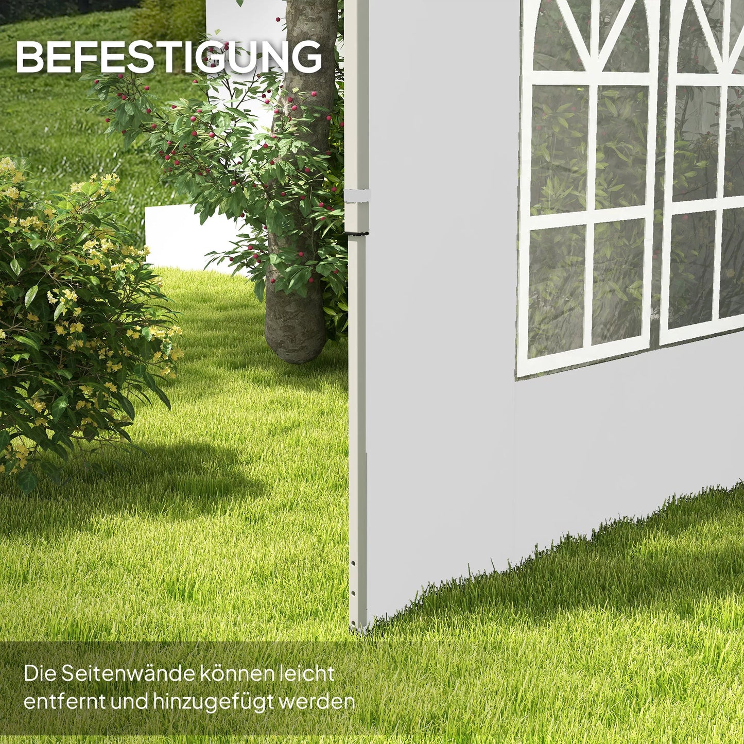 2 vnt. šoninių dalių rinkinys paviljonui 3x3/3x4 m, šoninė siena su langu, vandeniui atspari, balta