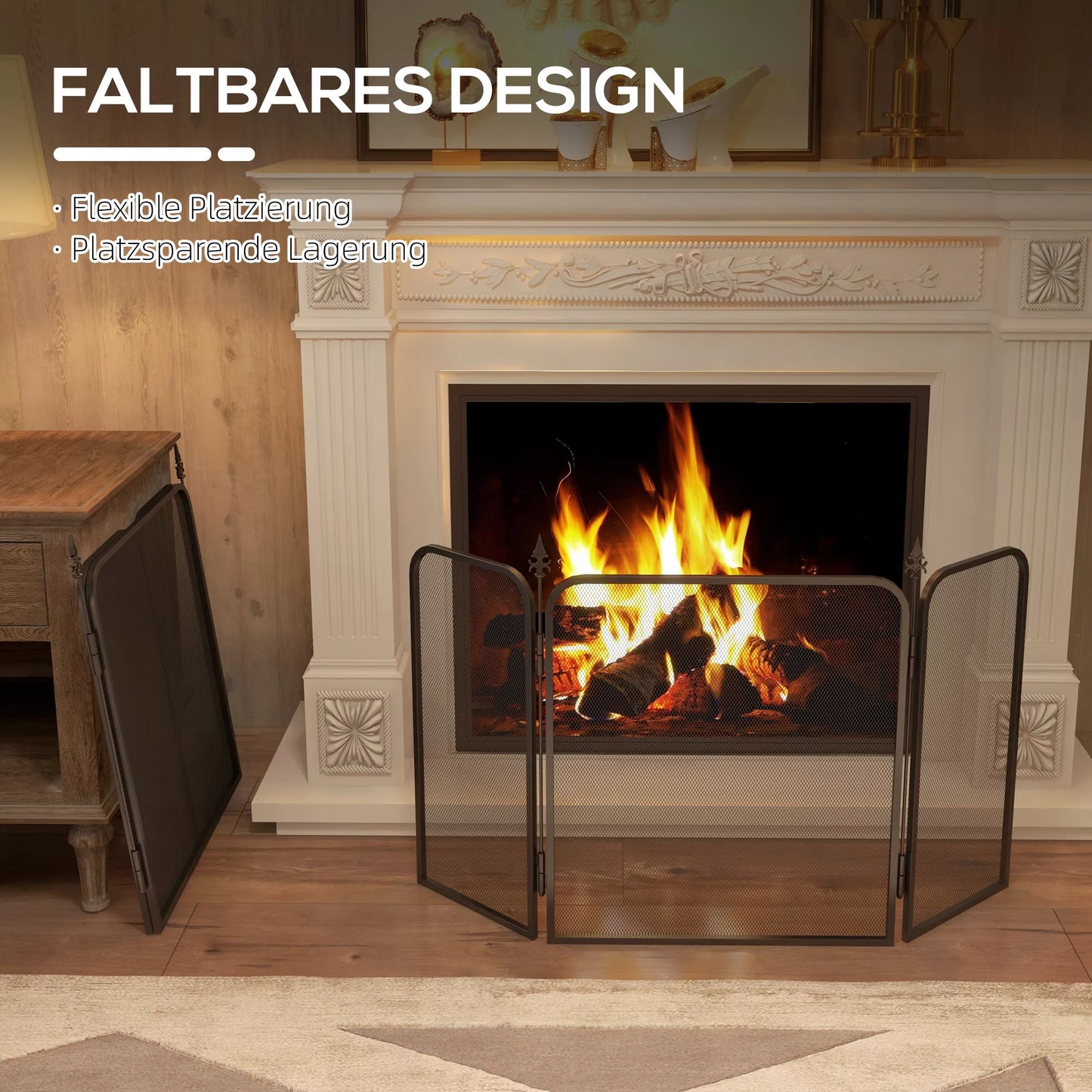 Sulankstomas metalinis židinio ekranas, 96 x 1,3 x 56 cm, juodas