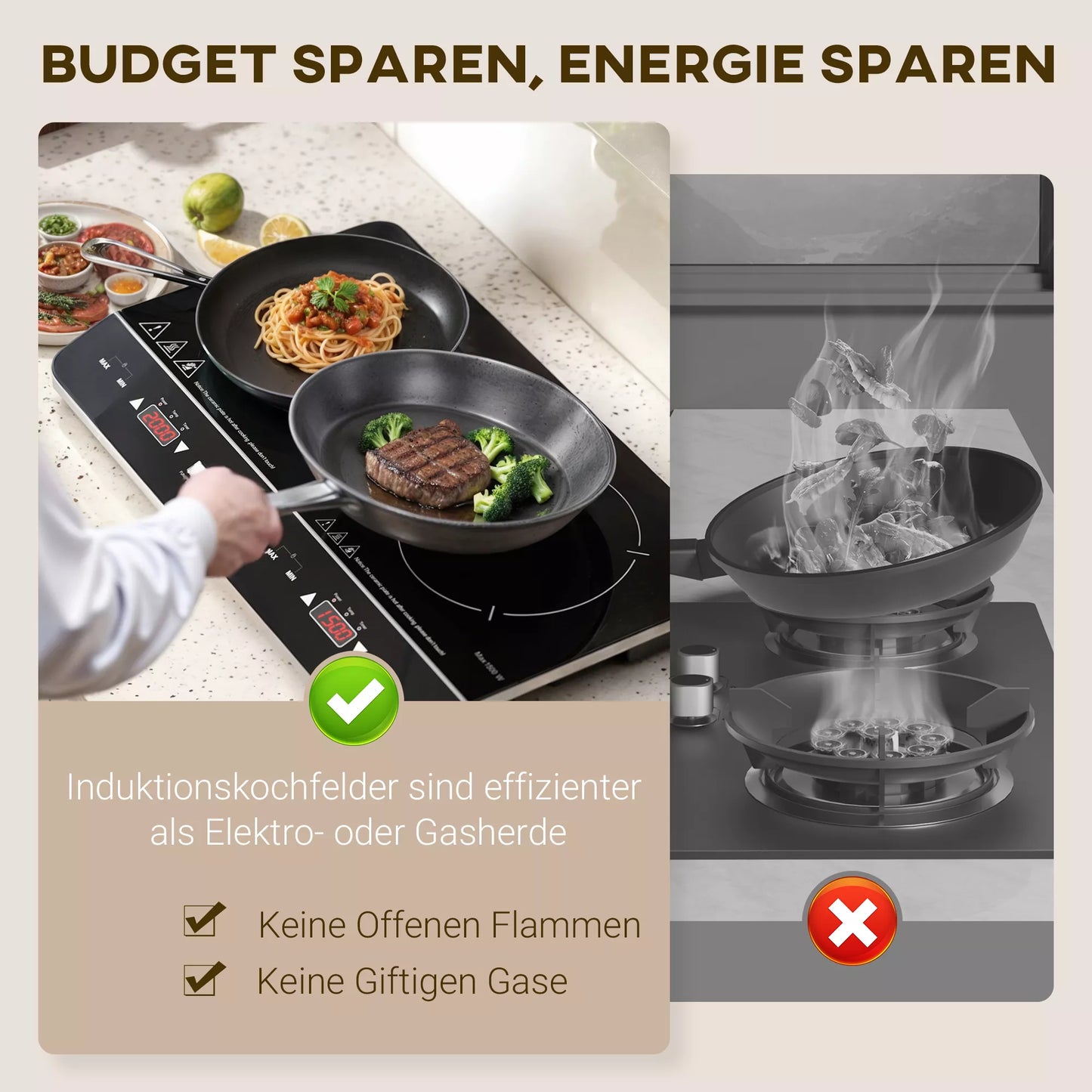 Nešiojama indukcinė kaitlentė, 10 lygių temperatūros reguliavimas, lietimatinis skydelis, juoda