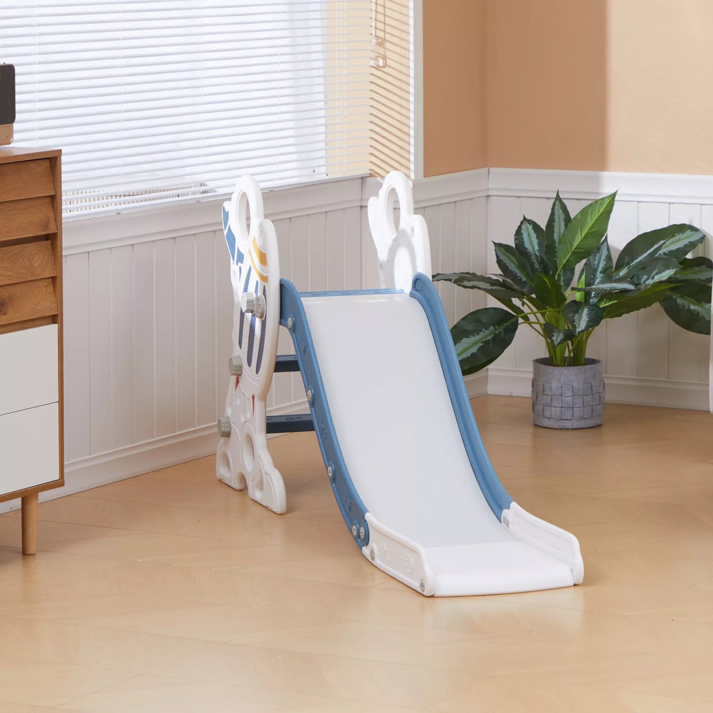 Čiuožykla vaikams nuo 1,5 iki 3 metų, raketos dizainas, lipdukų rinkinys, mėlyna, 157 x 46,5 x 80 cm