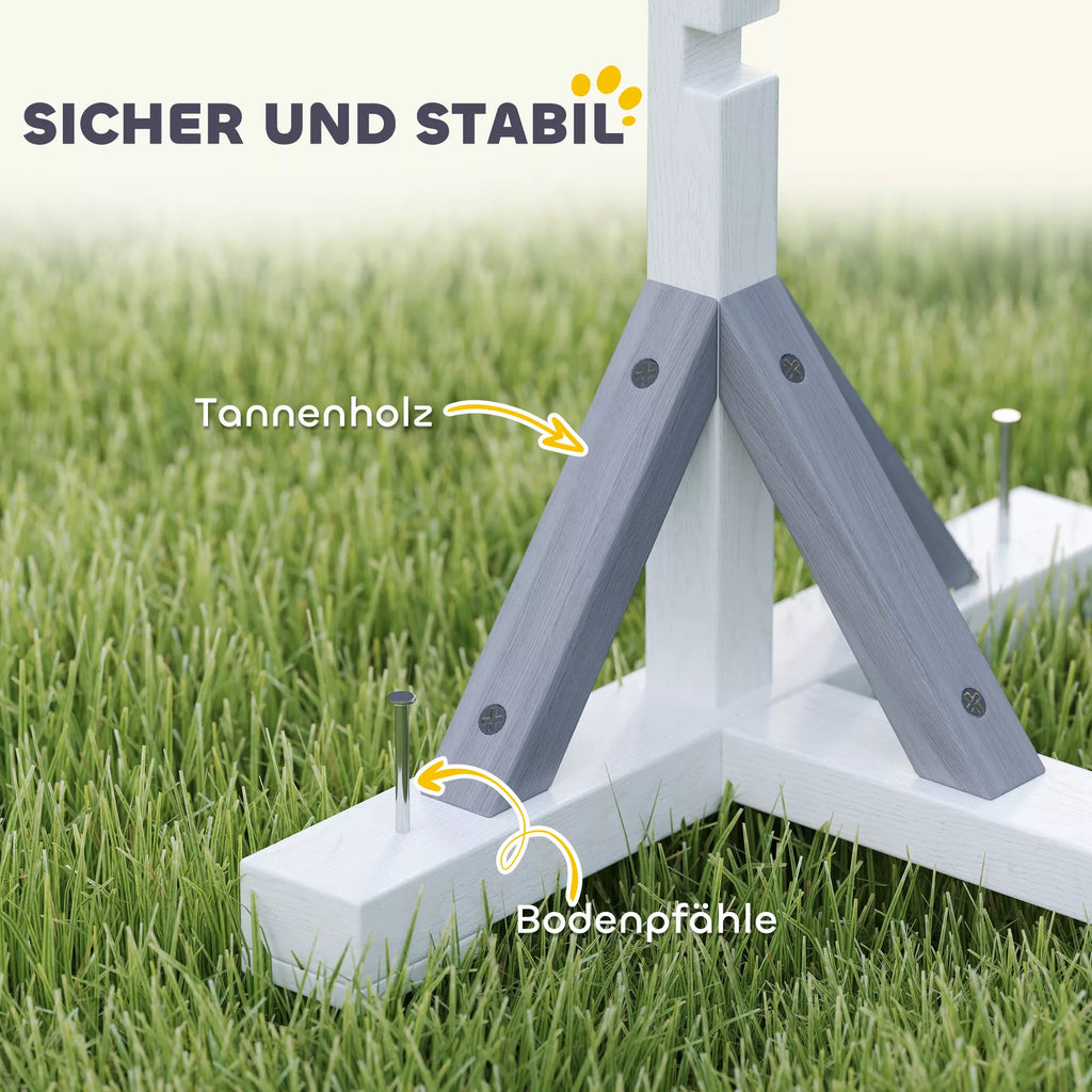 Agility rinkinys šunims, 4 dalių dresūros įranga su aukščio reguliuojamomis kliūtimis ir lanku, baltas