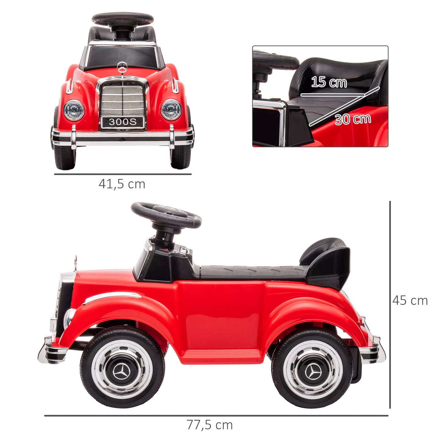Vaikiškas paspiriamas automobilis Mercedes Benz 300 S dizaino, raudonas