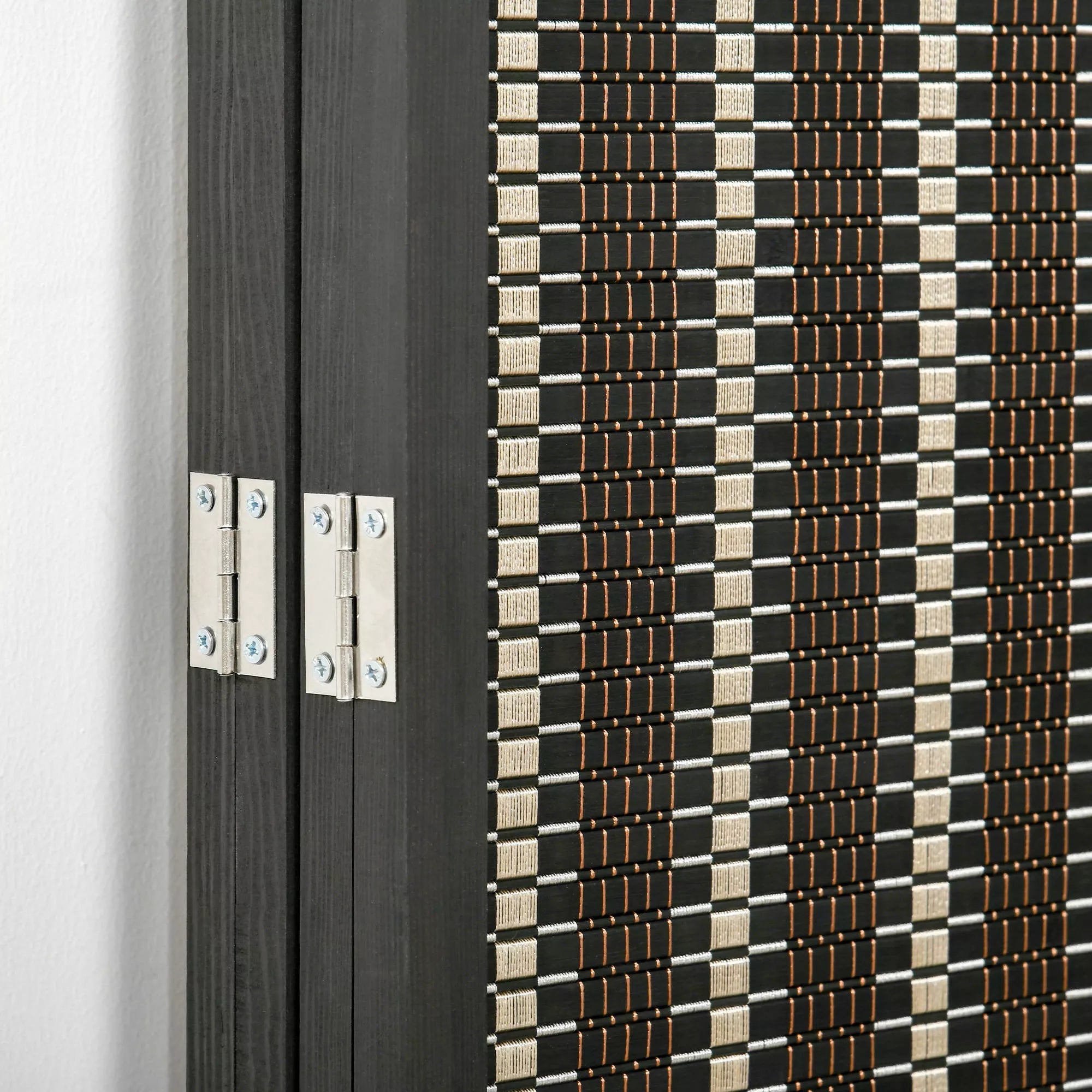 Kambario pertvara, sulankstoma, pušies mediena/bambukas, 180 x 180 cm, ruda/juoda