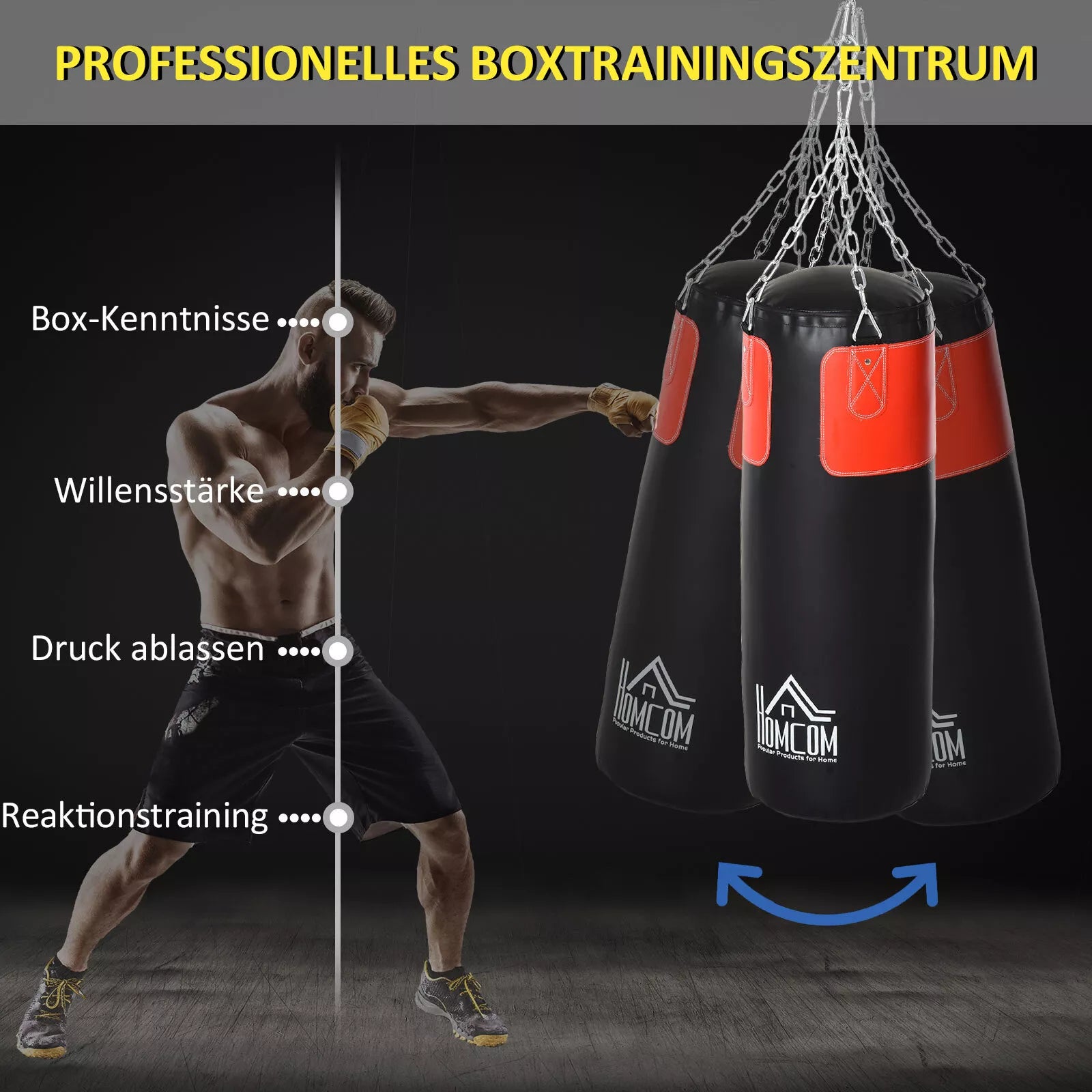 Boksavimo maišo rinkinys Bokso rinkinys su bokso pirštinėmis Užpildytas rinkinys suaugusiems Paaugliams Pakabinamas bokso maišas 16 kg Ø30 x 120 cm Juodas + raudonas