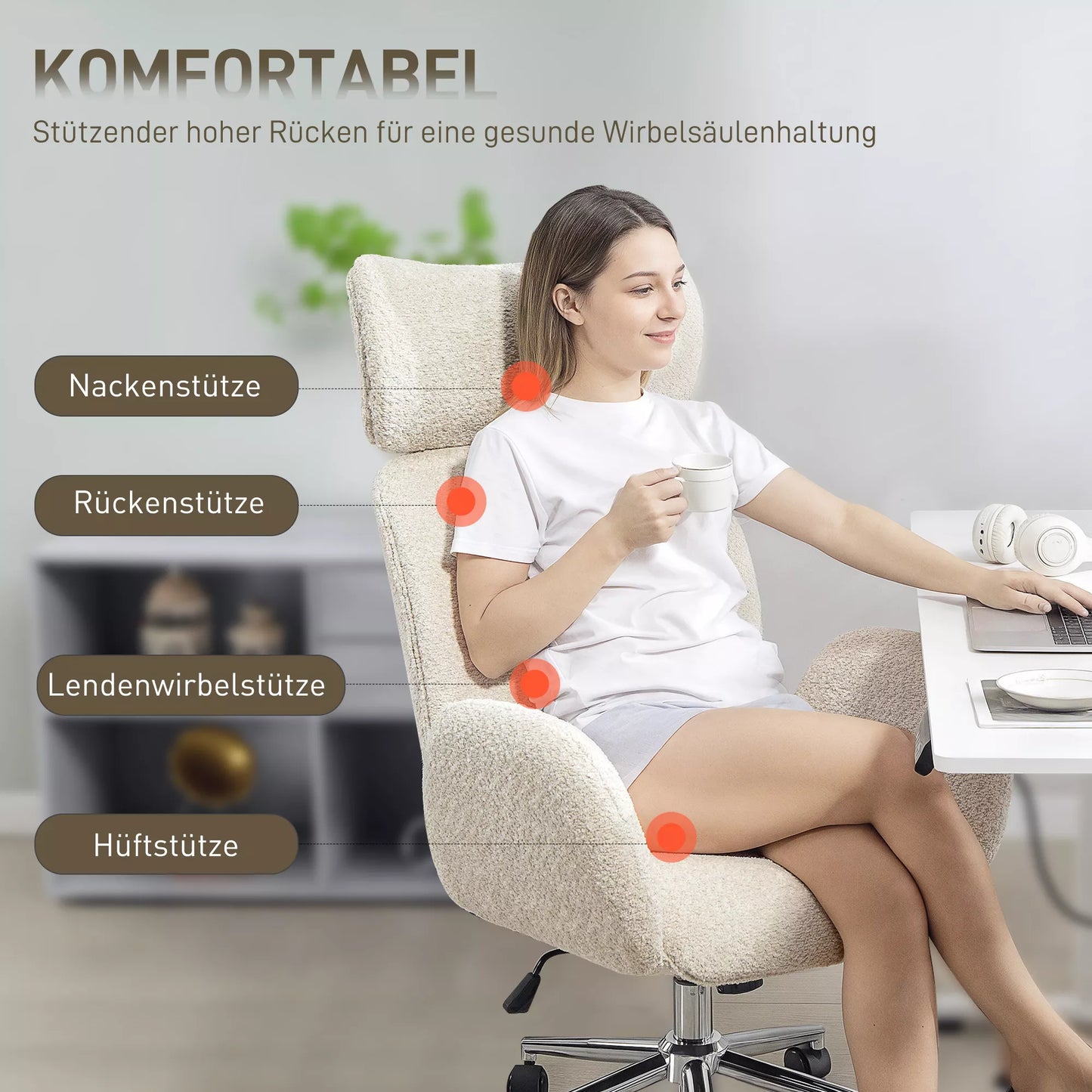 Ergonomiška biuro kėdė su reguliuojama galvos atrama, svyravimo funkcija, aukščio reguliavimu, pilkos ir baltos spalvos