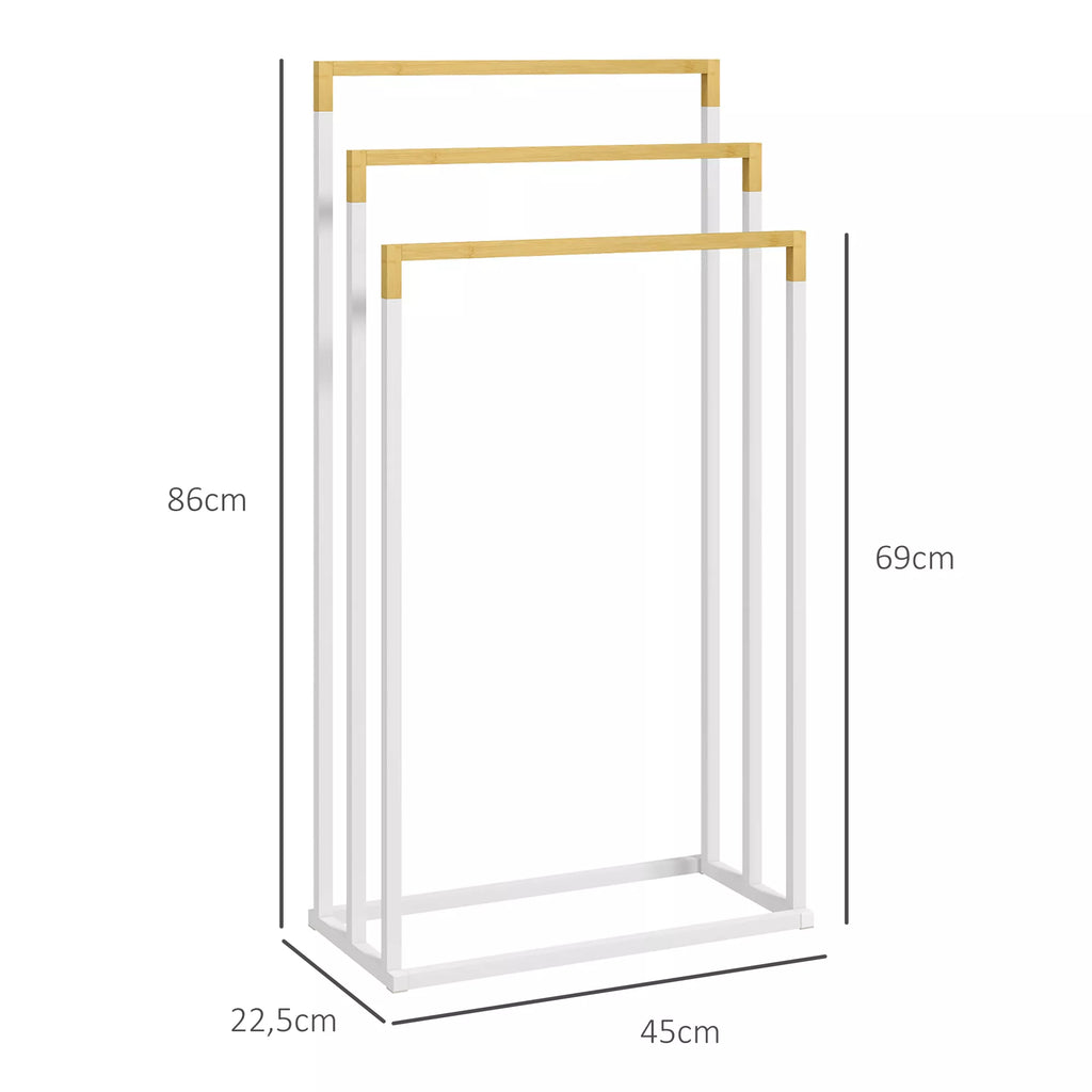 Rankšluosčių laikiklis Rankšluosčių laikiklio rinkinys 3 rankšluosčių strypai, pramoninis dizainas, bambukas, 45 x 22,5 x 86 cm, balta + natūrali