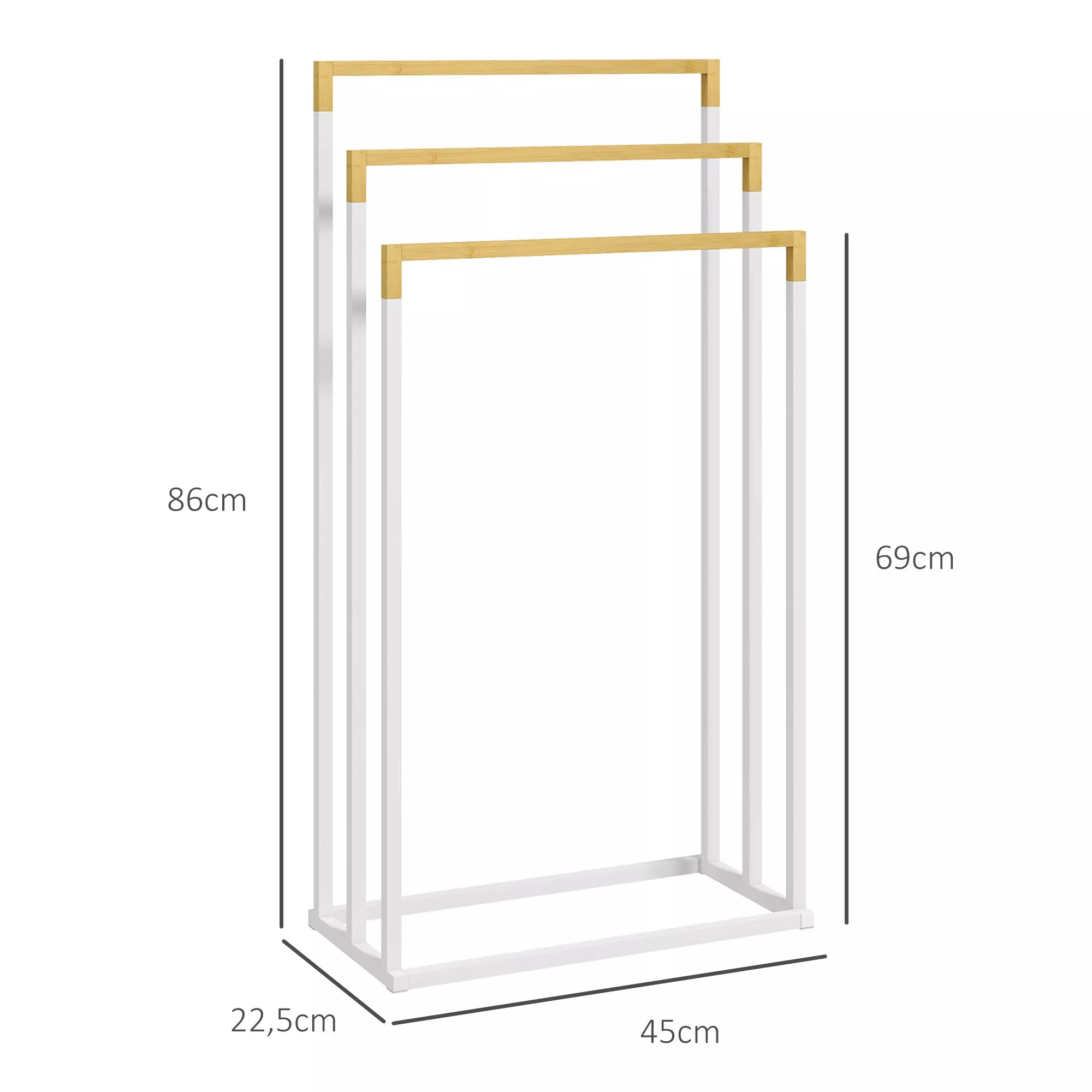 Rankšluosčių laikiklis Rankšluosčių laikiklio rinkinys 3 rankšluosčių strypai, pramoninis dizainas, bambukas, 45 x 22,5 x 86 cm, balta + natūrali