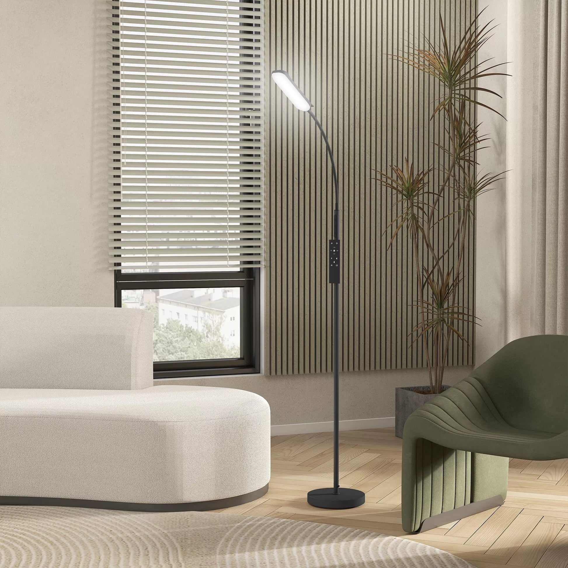 HOMCOM LED grindinis šviestuvas, 5 režimai, atminties funkcija, reguliuojamas ryškumas, plienas, juodas