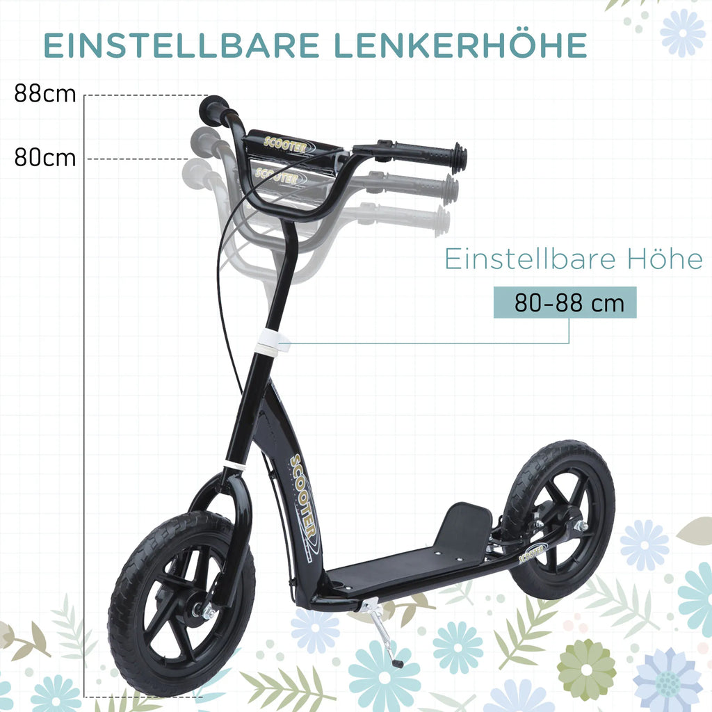 Vaikų paspirtukas su galiniu stabdžiu Kickscooter 12 colių paspirtukas Roller Scooter Cityroller vaikams Kickboard Reguliuojamas aukštis Plienas EVA Juodas 120 x 52 x 80-88 cm