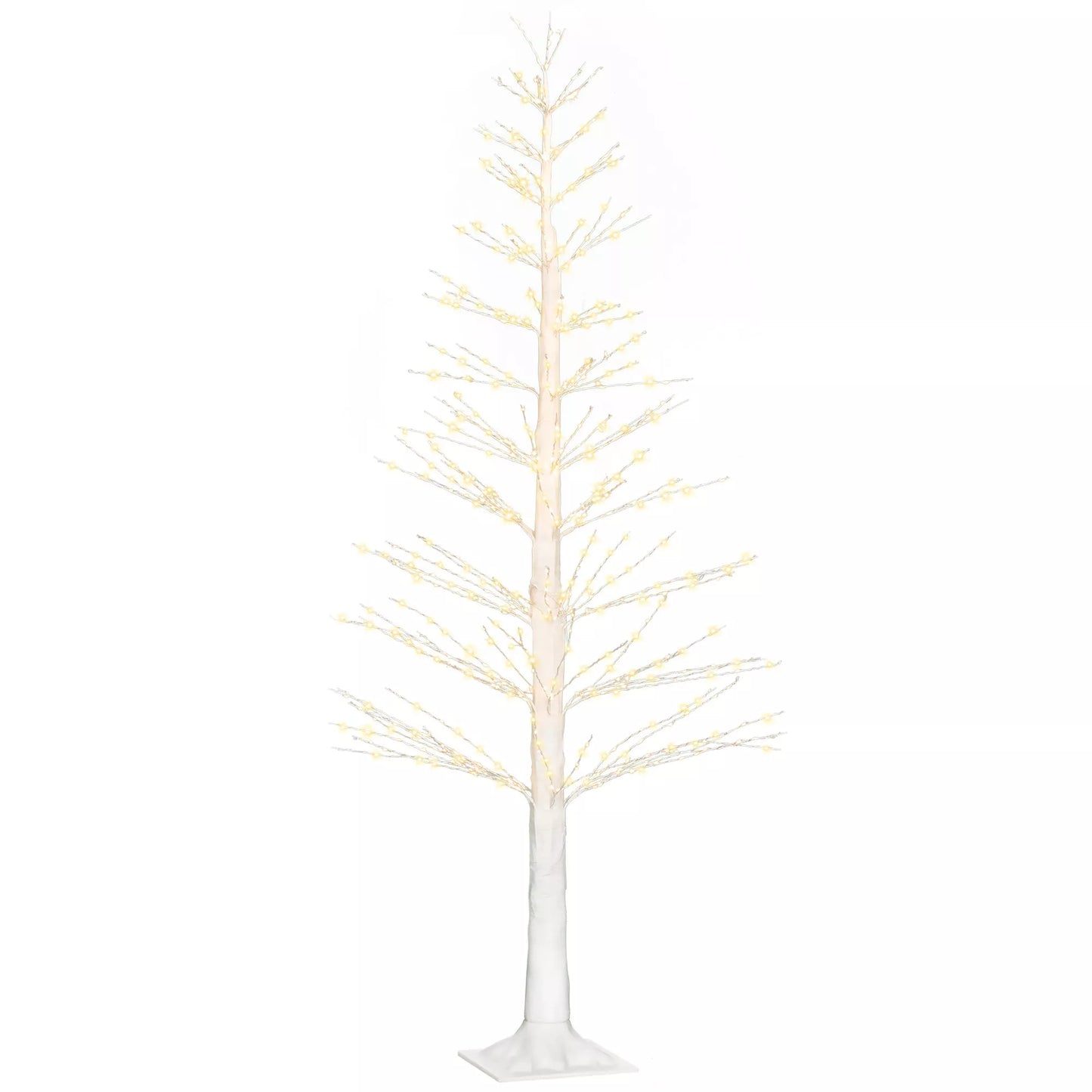 Dirbtinė eglė su LED apšvietimu, 180 cm aukščio Kalėdų eglutė, su natūraliomis žievės detalėmis, balta