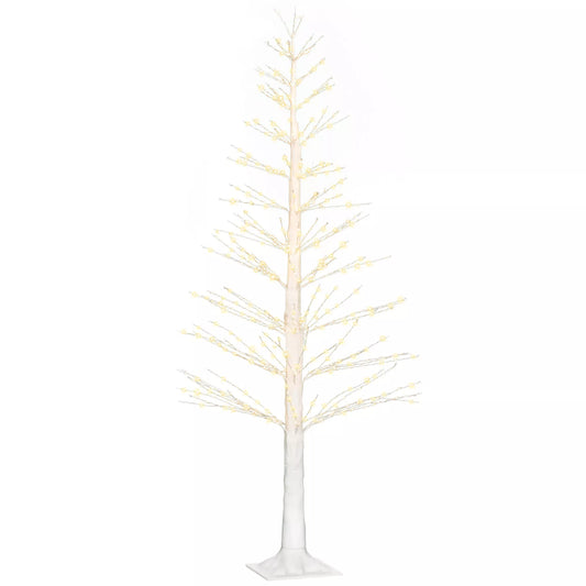 Dirbtinė eglė su LED apšvietimu, 180 cm aukščio Kalėdų eglutė, su natūraliomis žievės detalėmis, balta
