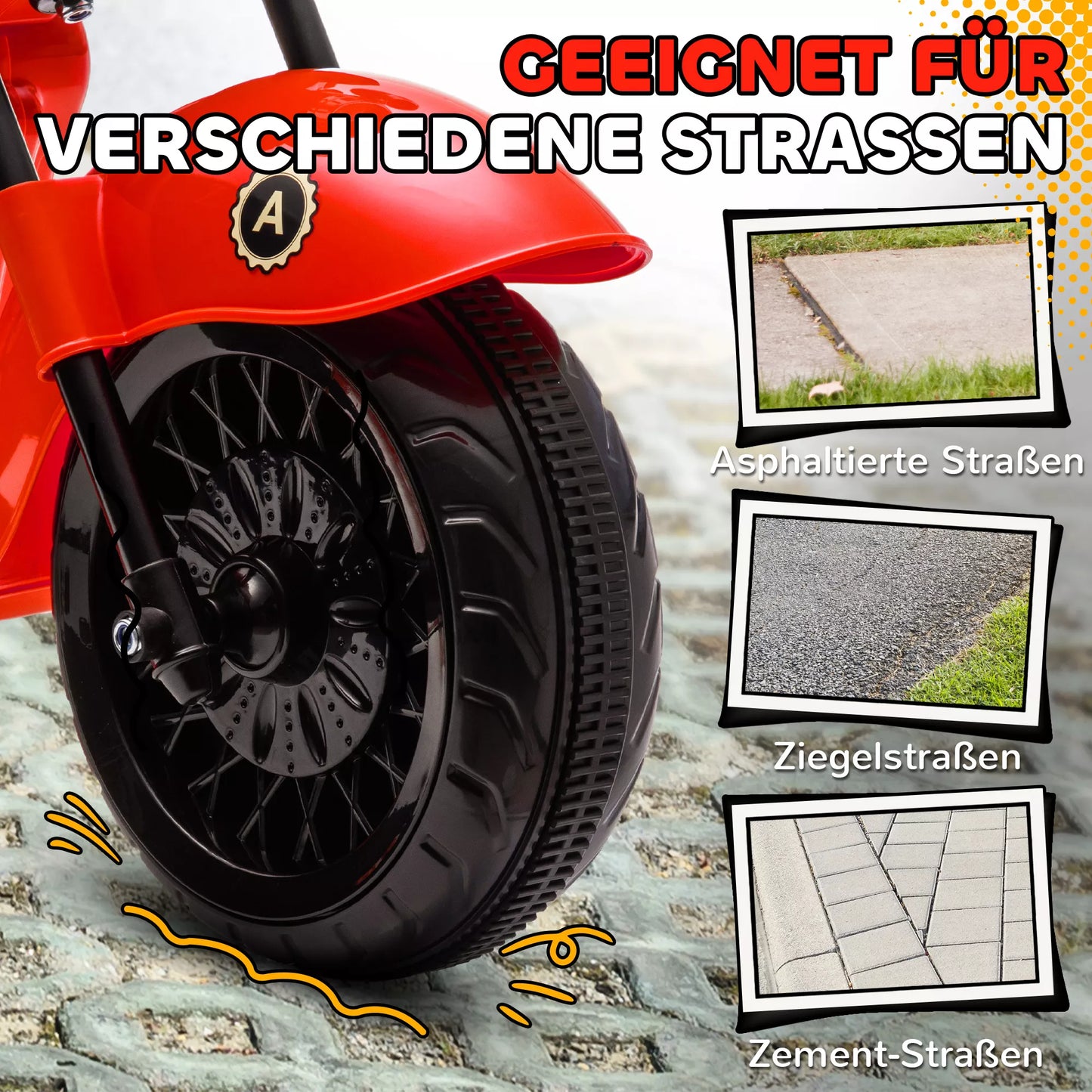 Elektrinis vaikiškas motociklas, 3 ratai, 6V baterija, priekinis žibintas, muzika, vaikams nuo 3-6 metų, Raudonas