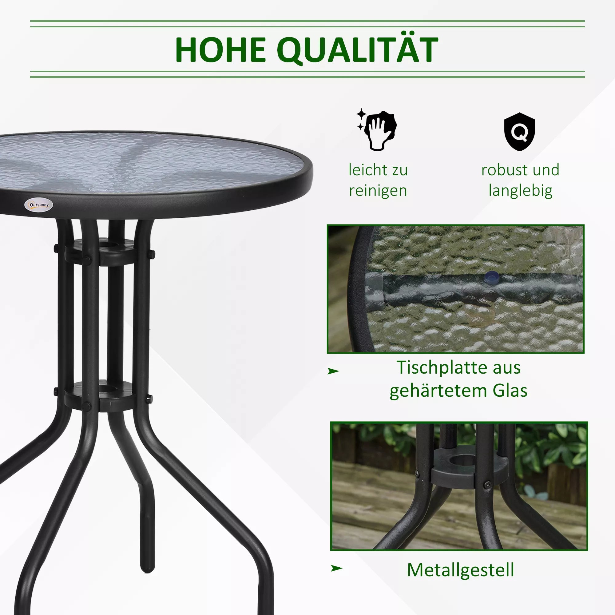 Sodo stalas Balkono stalas Bistro stalas Stiklinis stalas Pagalbinis stalas Metalas + saugus stiklas ∅60xH70cm