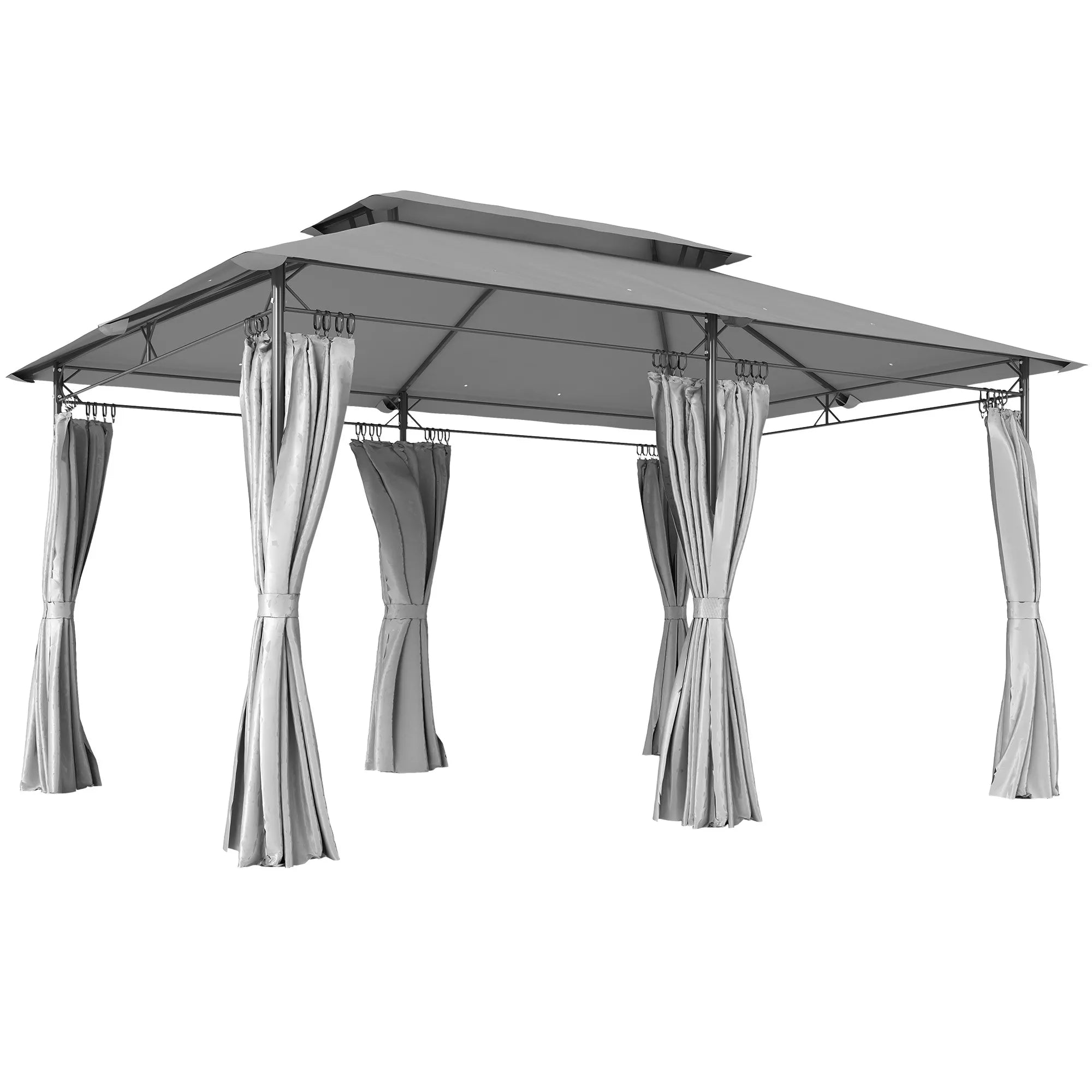 Sodo paviljonas 3x4 m su nuimamomis užuolaidomis, dvigubu stogu ir metaliniu rėmu, tamsiai pilkos spalvos