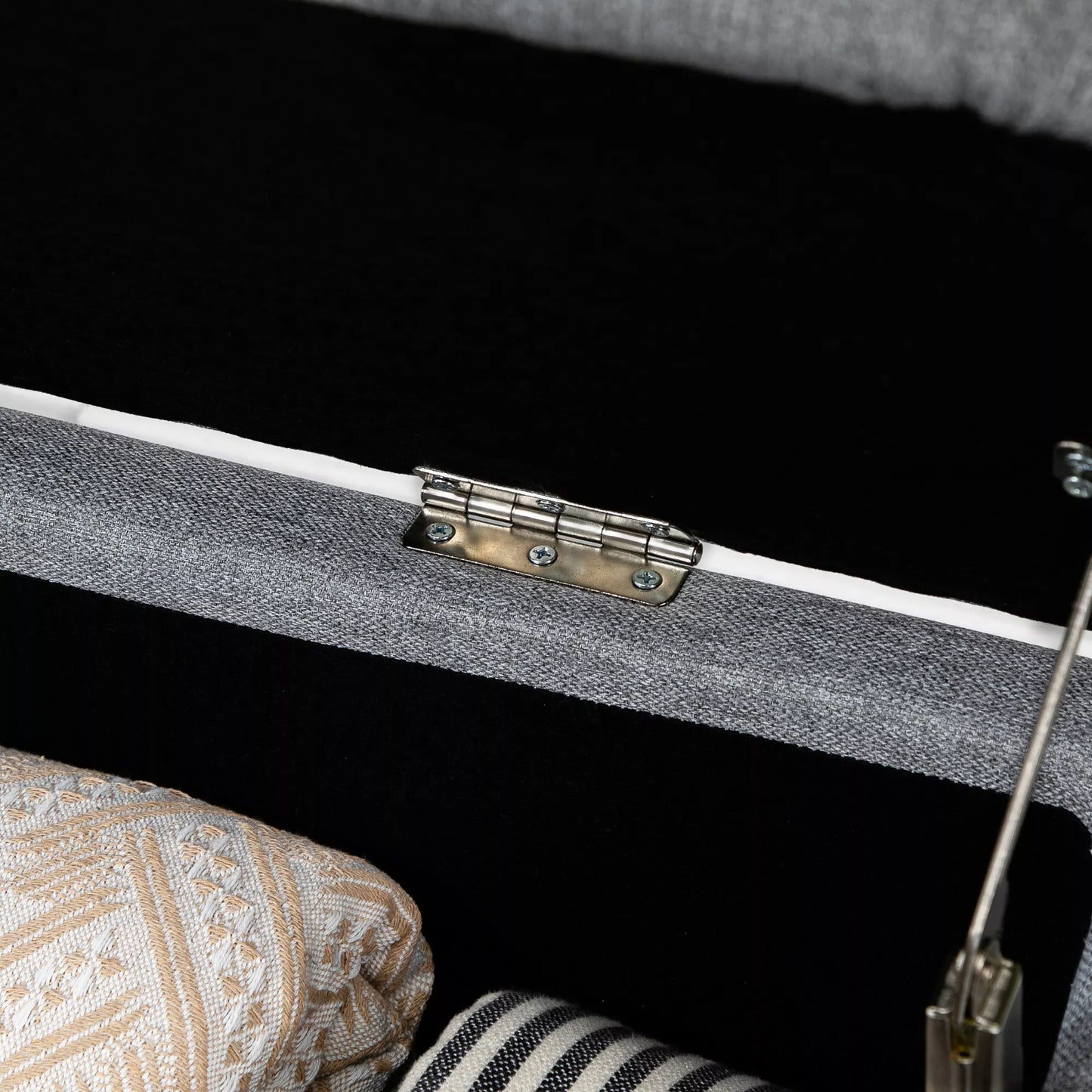 Sėdynė, daiktadėžė su sėdimąja dalimi, paminkštinta sėdynė, linas, iki 150kg, 101x38,5x44,5 cm, pilka