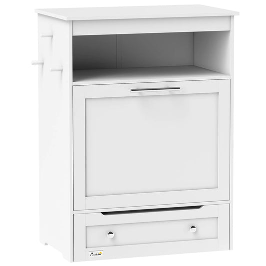 Maitinimo stotelė augintiniams, laikymo spintelė naminių gyvūnėlių reikmenims, su dubenėliais, kabliukais pavadėliams, MDF, balta.