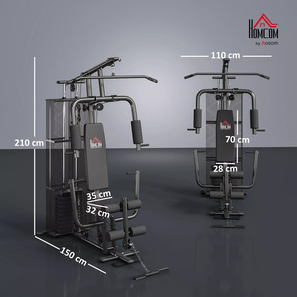 Jėgos stotis „Fitnessstation“ daugiafunkcinis treniruoklis jėgos treniruotėms su virve, 45 kg svarmenimis, juodos spalvos