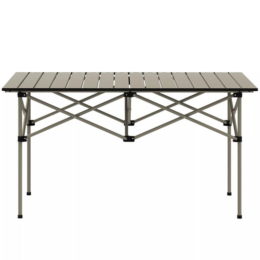 Sulankstomas Kempingo stalas su ritininiu stalviršiu, aliumininis sodos stalas 2 žmonėms 95 x 55cm Chaki