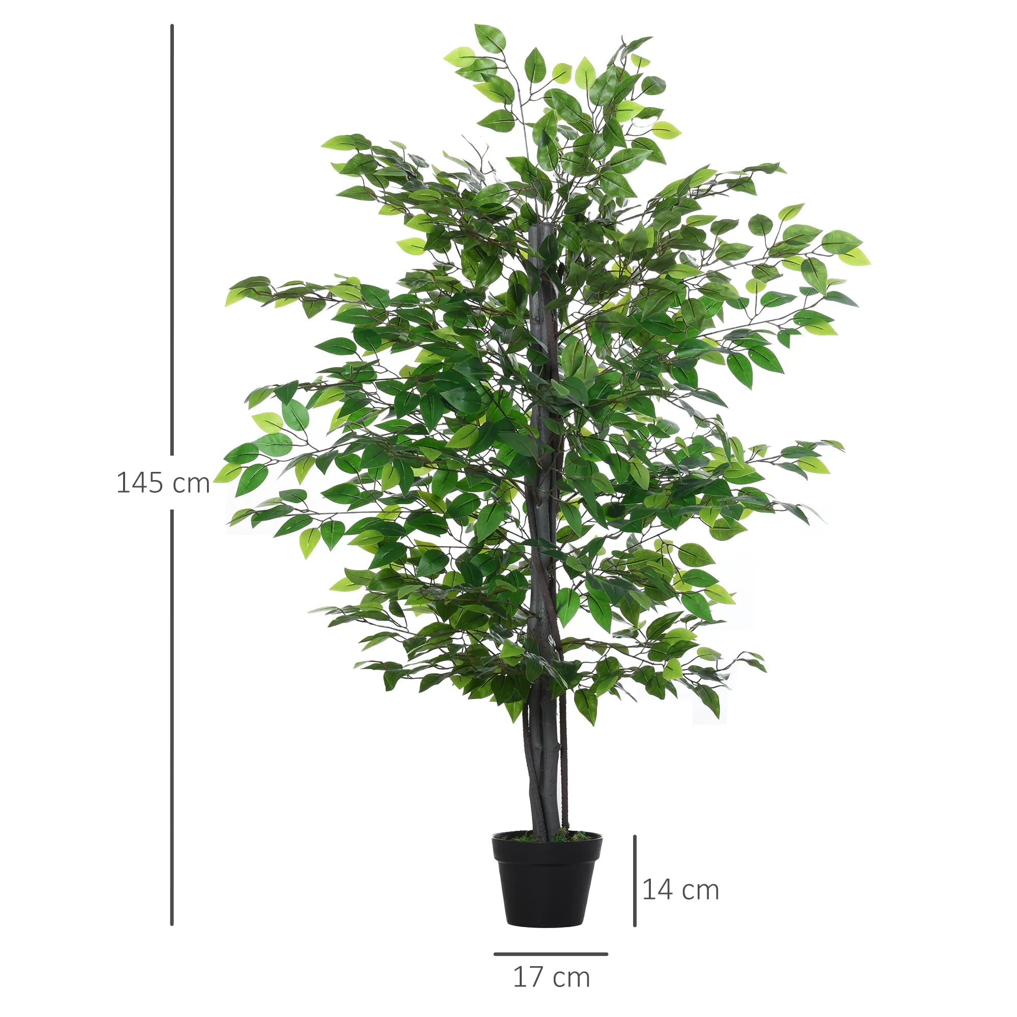 Dirbtinis fikusas, aukštis 145 cm, dirbtinis medis, dirbtinis augalas, plastikinis dirbtinis augalas vazonėlyje, dirbtinis augalas, atrodantis kaip tikras, skirtas svetainei, miegamajam, biurui, sodui, moderniai dekoracijai, dovanai.