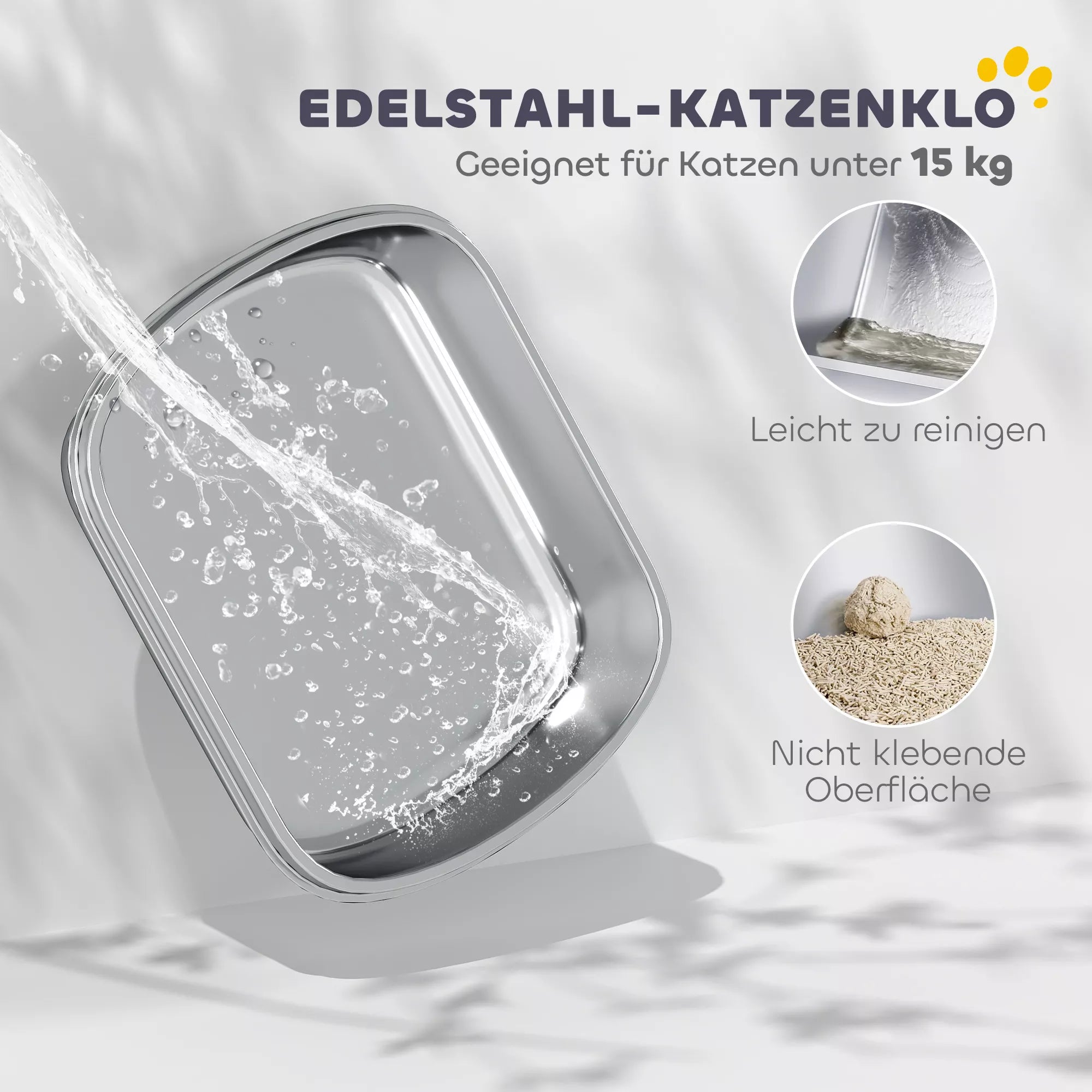 Katės tualetas iš nerūdijančio plieno, katės tualetas su aukštu kraštu, vonia, su kastuvu, skirtas didelėms katėms, 53x42x27 cm, anglies pilkos spalvos