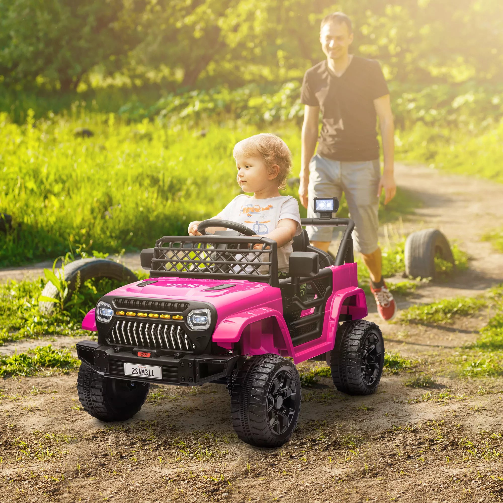 Vaikiškas 12V elektromobilis su nuotolinio valdymo pultu, džipas, 3–8 metų vaikams, rožinis 3–5 km/h