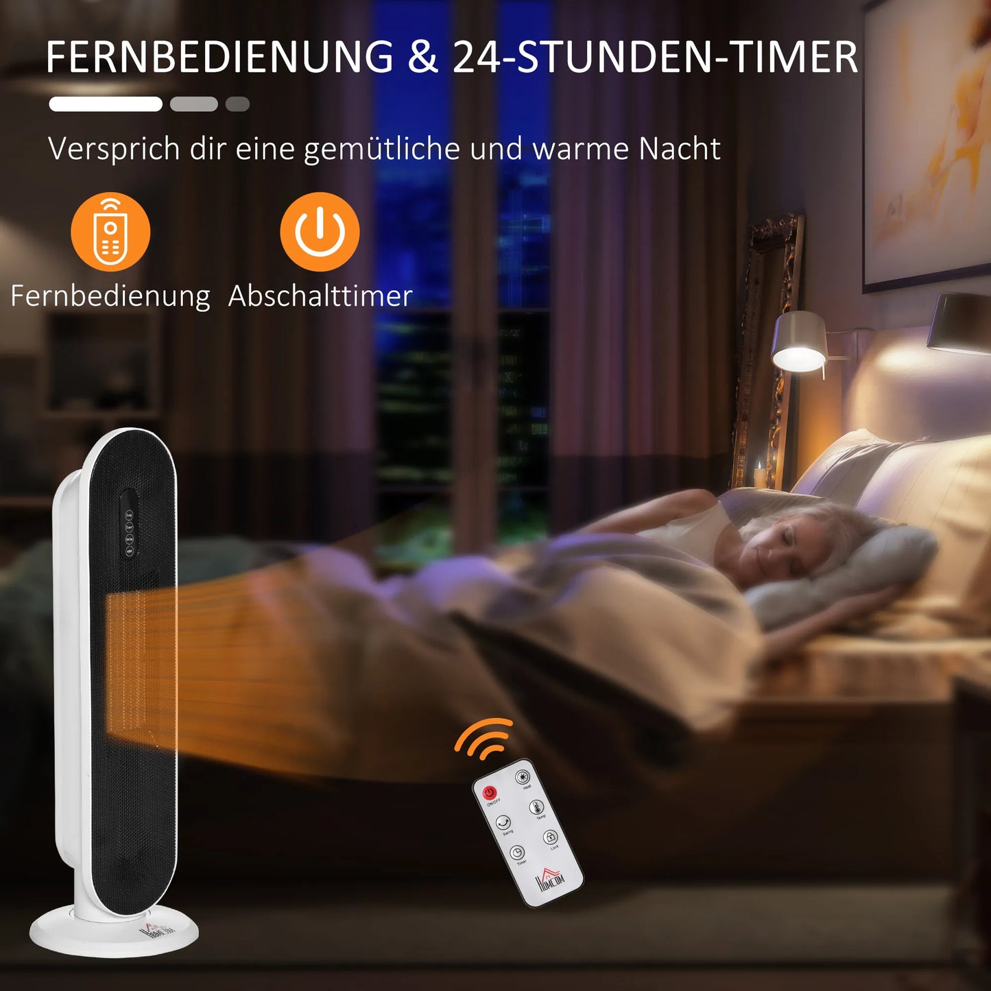 Elektrinis šildytuvas su ventiliatoriumi, 24 valandų laikmatis, 2000W, 2 režimai, osciliacija, metalinis, baltas + juodas