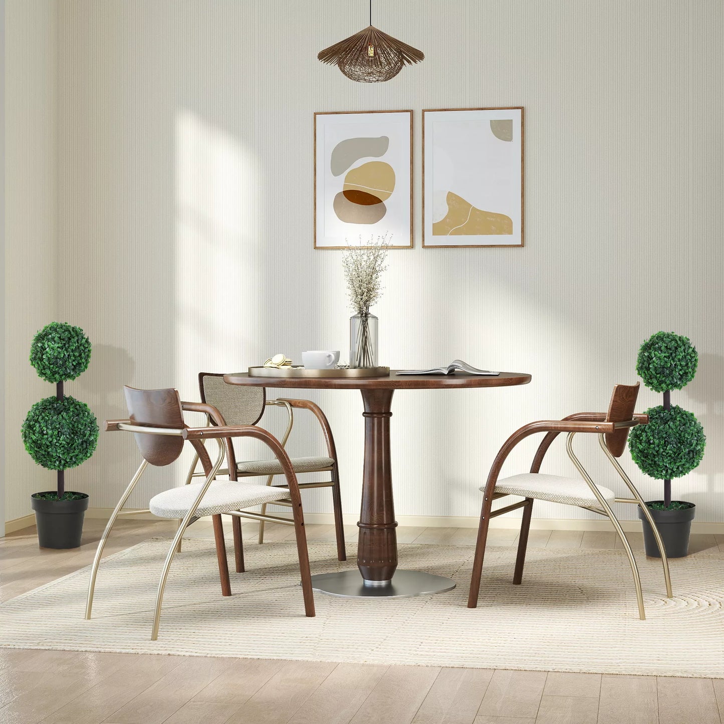 2 vnt. rinkinys Dirbtinis augalas, Dirbtiniai augalai rutulio dizaino, Dirbtinis medis cemento vazone, Plastikinis augalas, Žalias+Juodas