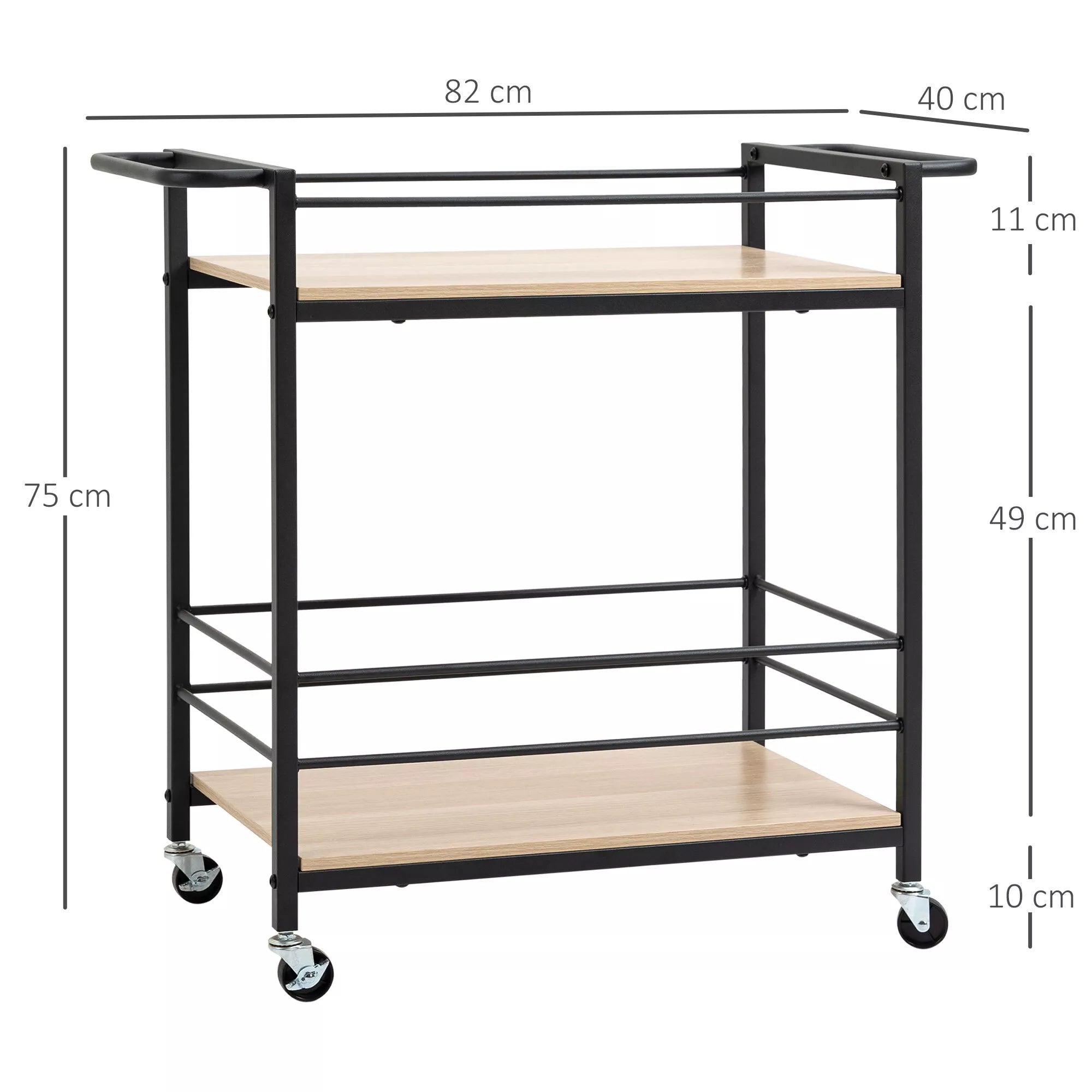 Vežimėlio schema su matmenimis 82, 75, 49 ir 40 cm