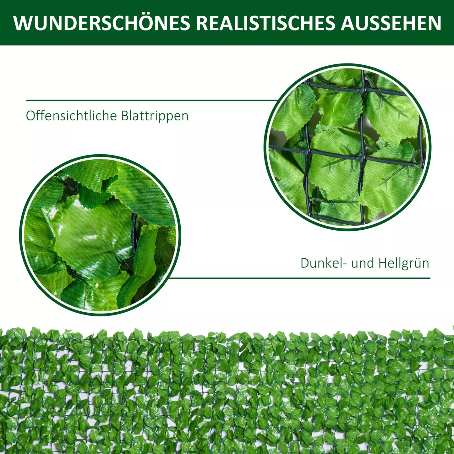 Dirbtinė gyvatvorė, UV apsaugotas, privatumo ekranas su lapeliais, gyvatvorės tvora, 300 x 100 cm, žalia