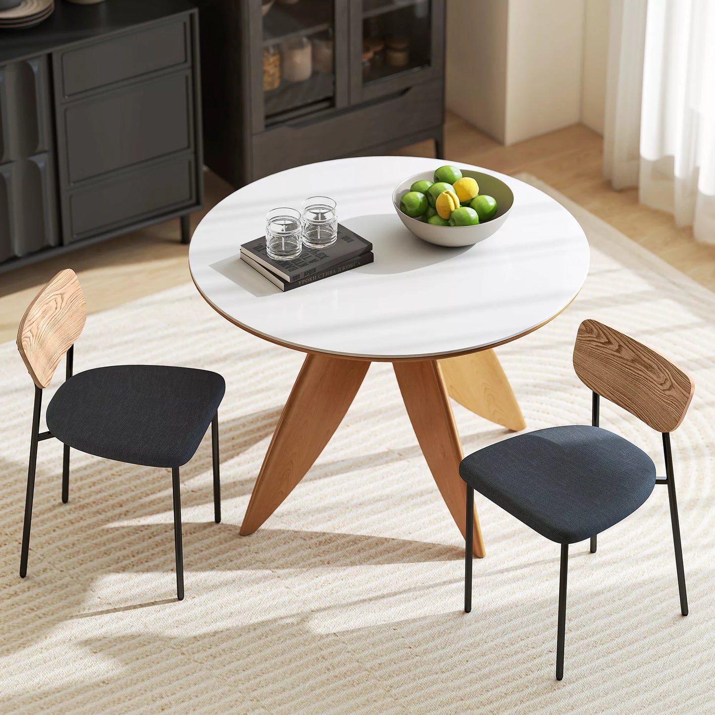 2 valgomojo kėdžių komplektas, lininės išvaizdos, be porankių, metalinės kojos, pilkos