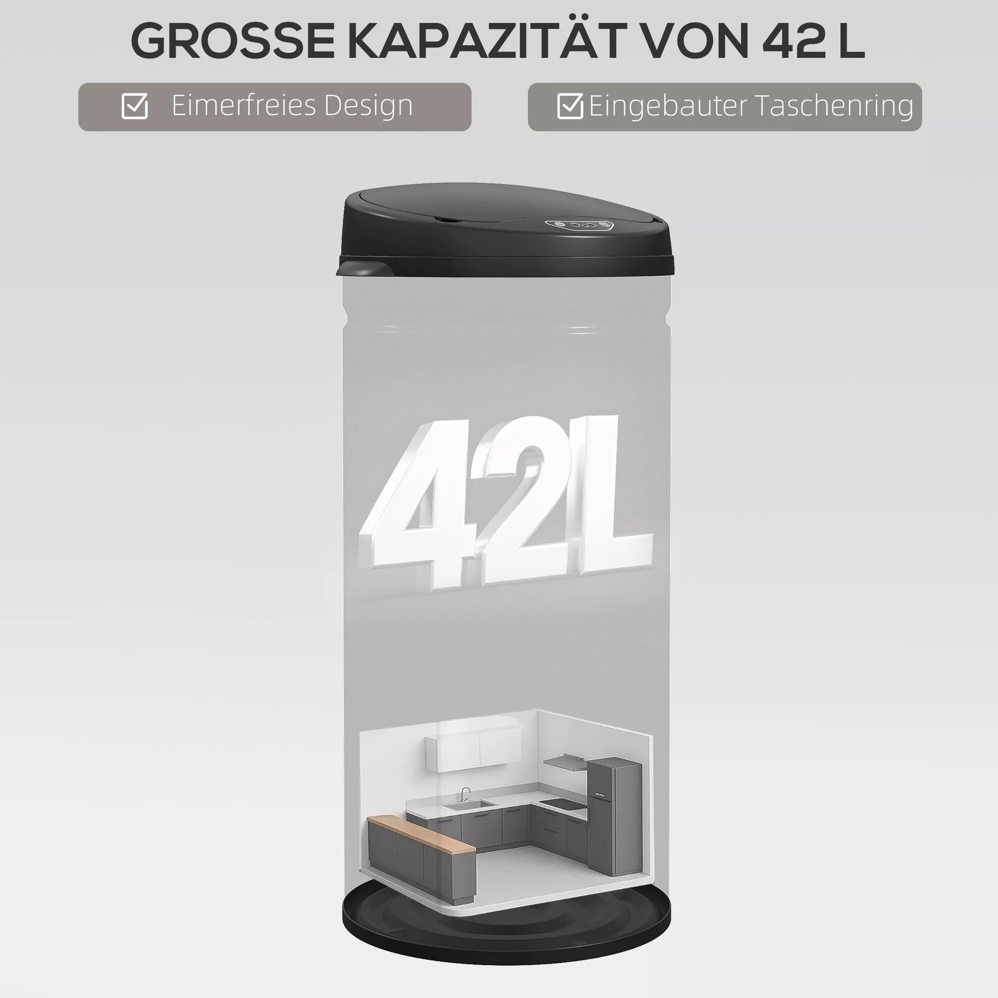 42 litrų talpos šiukšliadėžė su jutikliu ir „Soft-Close“ funkcija, neliestinė nerūdijančio plieno šiukšliadėžė, skirta higieniškoms virtuvėms