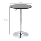 Stalo matmenų schema: skersmuo 61 cm, aukštis 70–90 cm