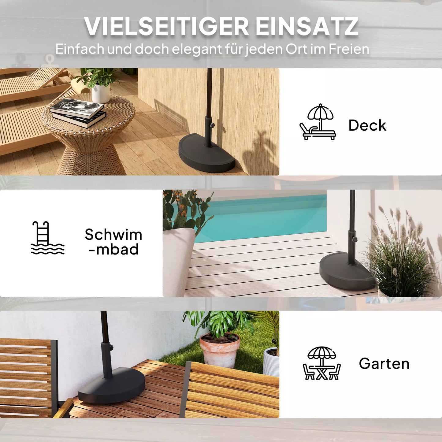 Betoninis skėčių stovas Pusapvalus skėčių stovas Skėčių laikiklis, skėčių svoris skėčiams 32/38/48 mm