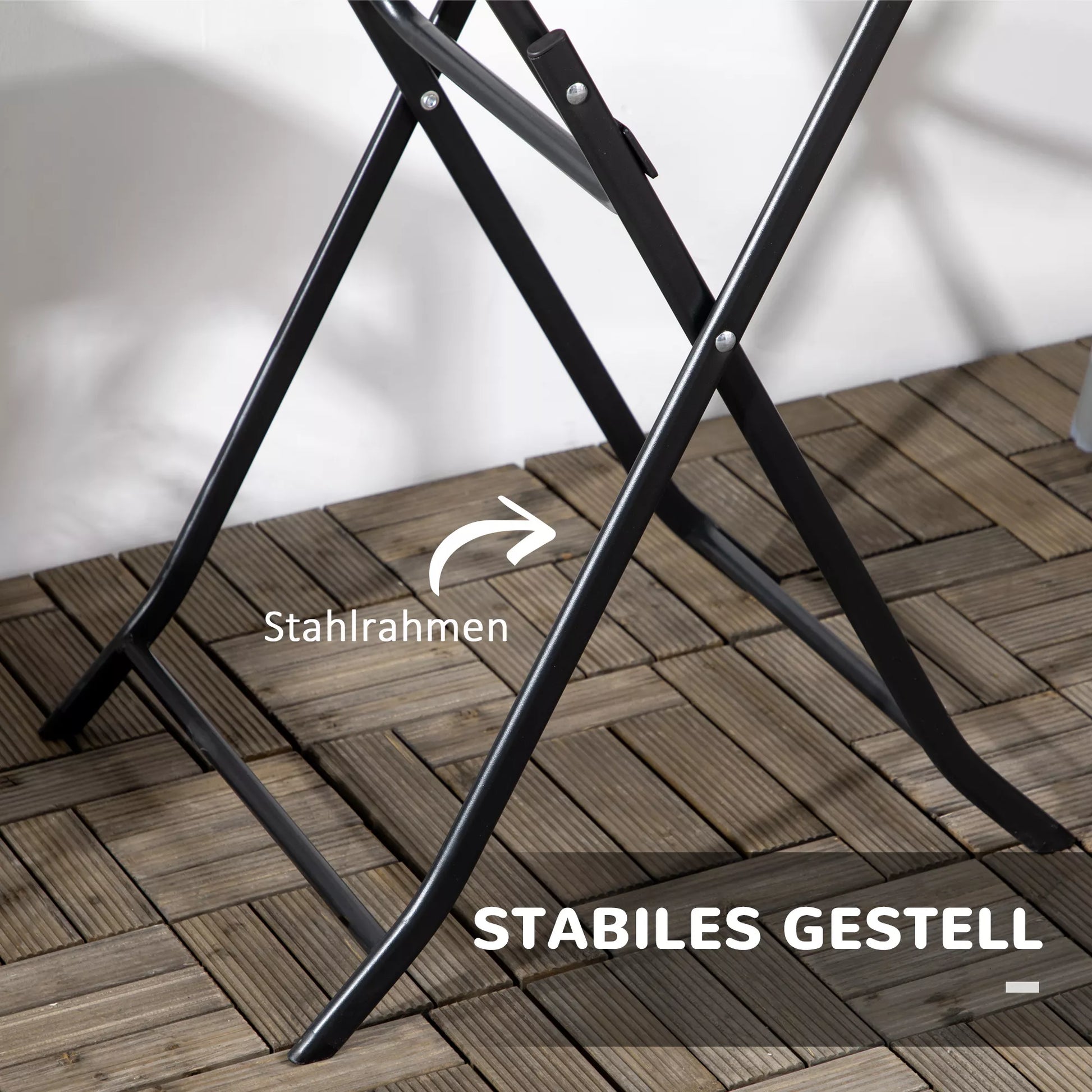 Sodo stalas, apvalus, sulankstomas, 2 asmenims, medžio imitacija, plienas + plastikas, tamsiai pilkos spalvos, 60 x 60 x 73 cm