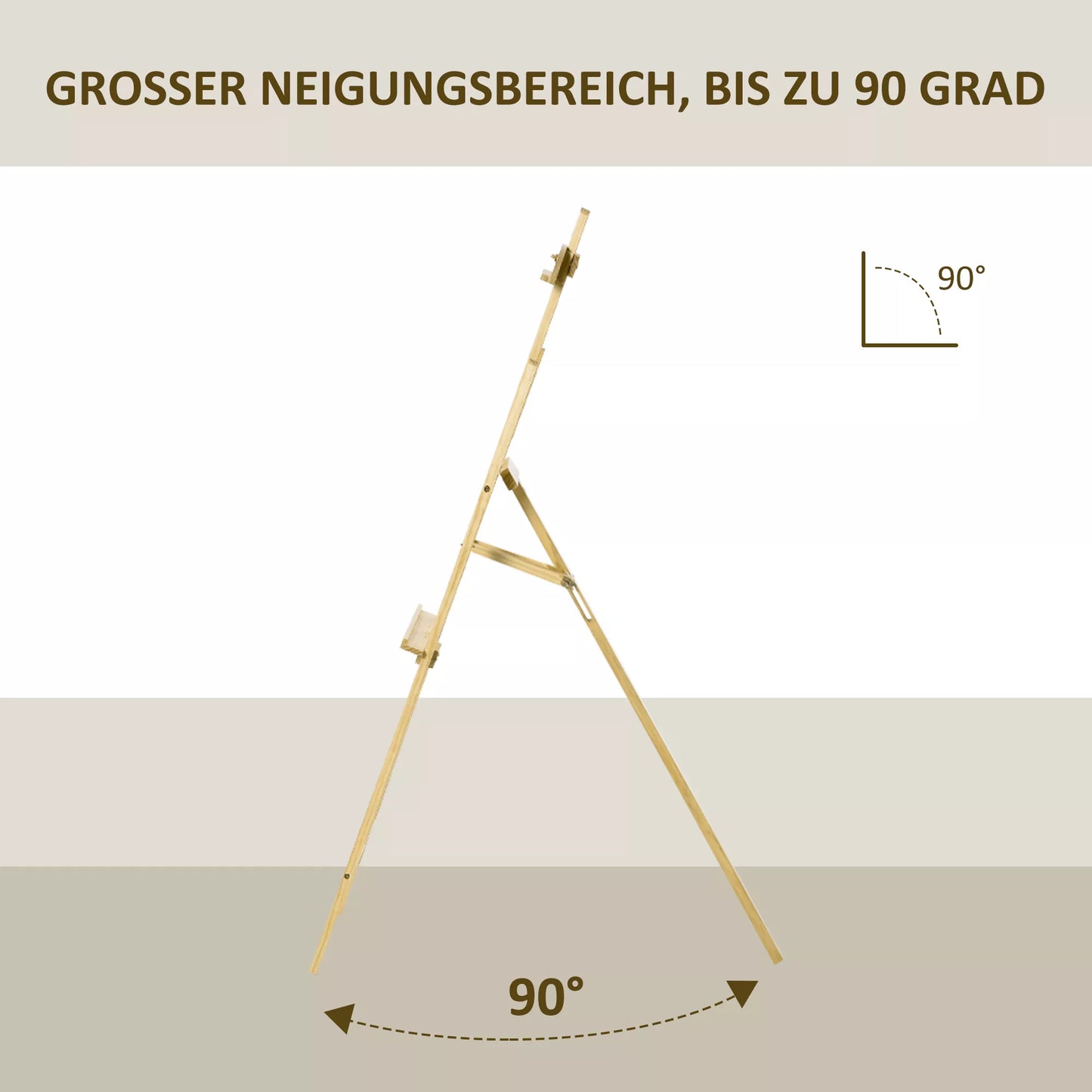 Medinis molbertas, 134,5 cm aukščio, skirtas iki 108 cm aukščio drobėms. Lauko, studijos molbertas tapybai, piešiniams, vestuvėms, parodoms. Natūralus medis.