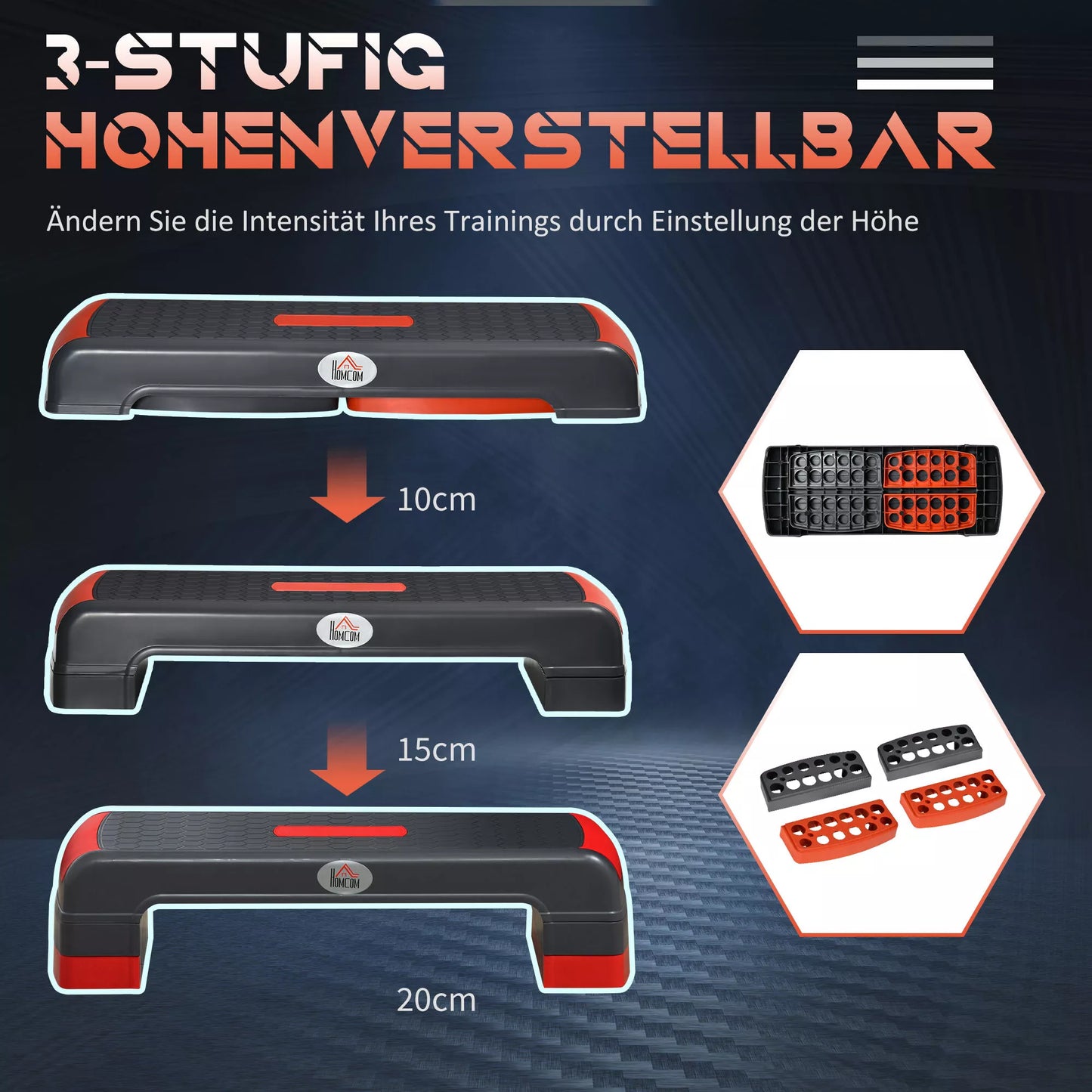 Aukščio reguliuojamas aerobikos steperis, raudonas + juodas