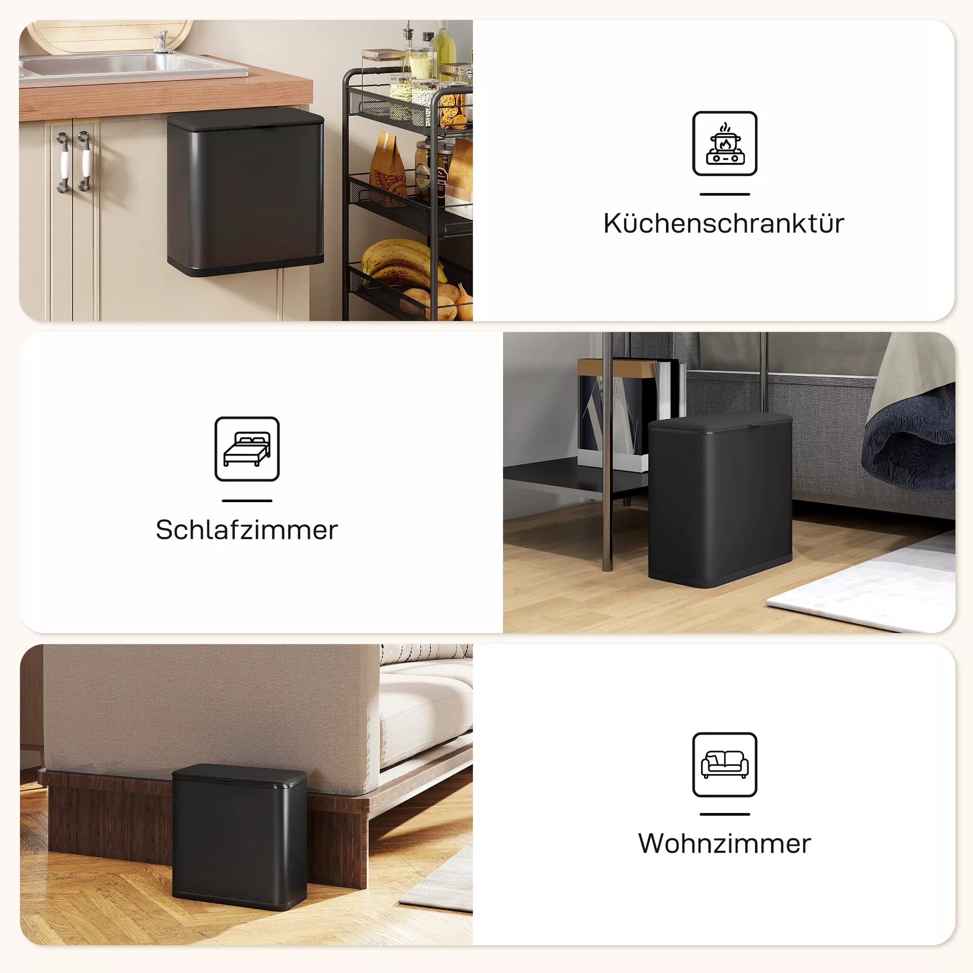 8 l šiukšliadėžė, stovinti arba kabinama, nerūdijantis plienas, juoda