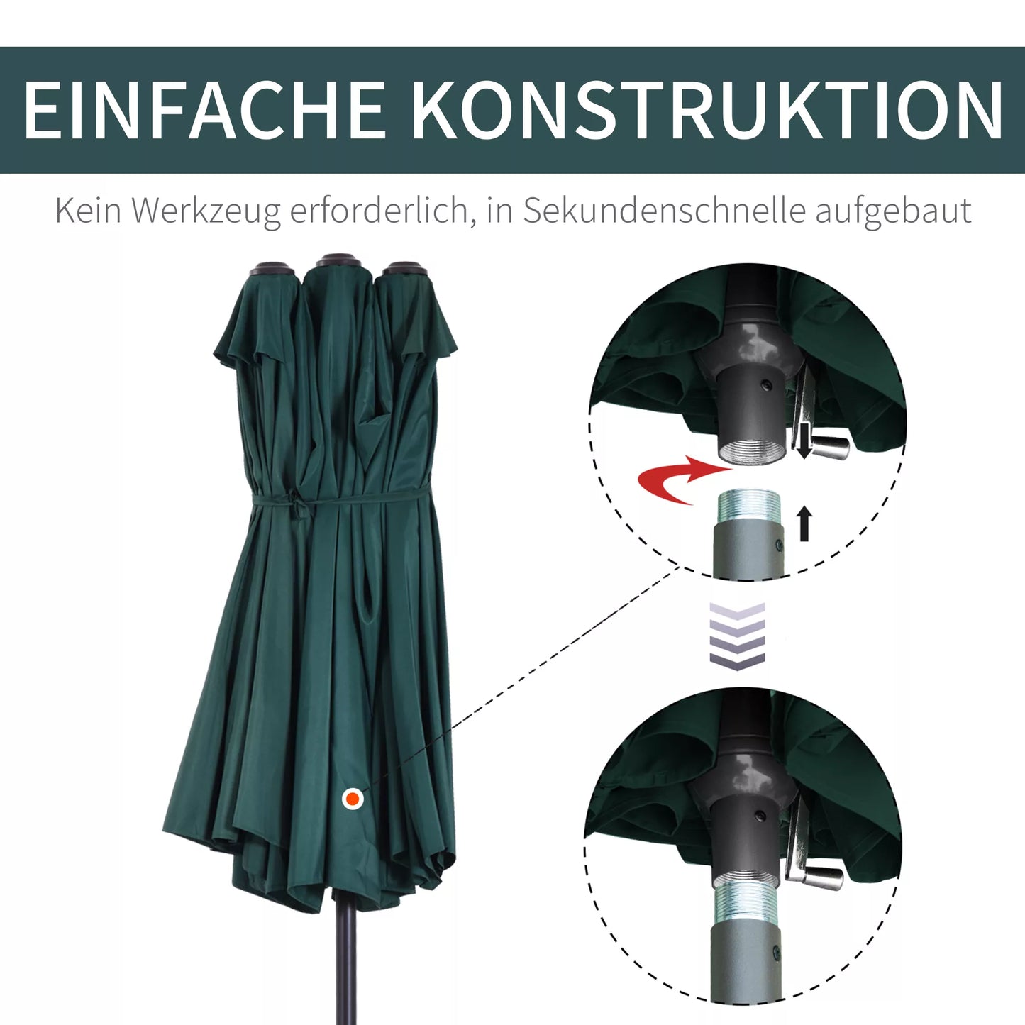 Sodo skėtis, turgavietės skėtis, dvigubas skėtis, terasos skėtis su rankena, tamsiai žalias, ovalus, 460 x 270 x 240 cm