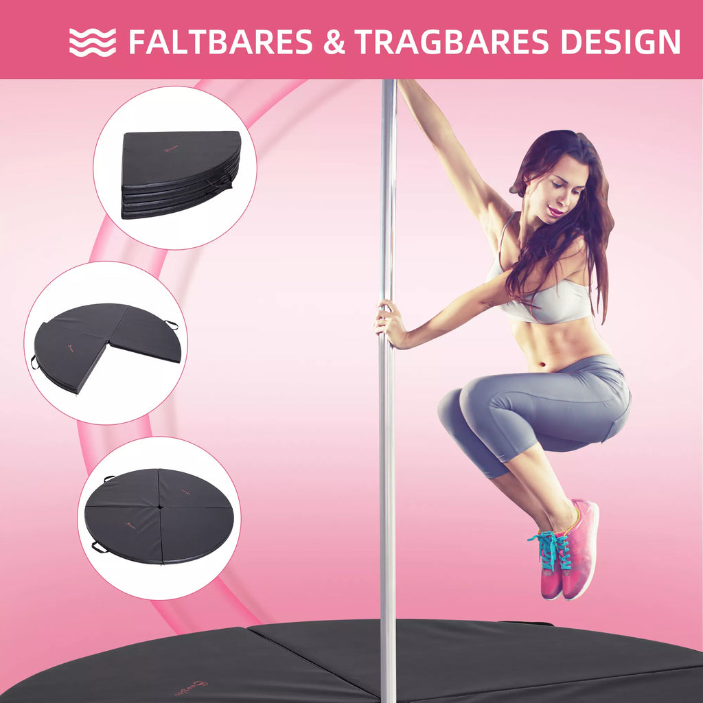 Pole dance kilimėlis, 5 cm storio apvalus plastikinis kilimėlis, skirtas pole dance pratimams, gimnastikai, jogai, juodos spalvos