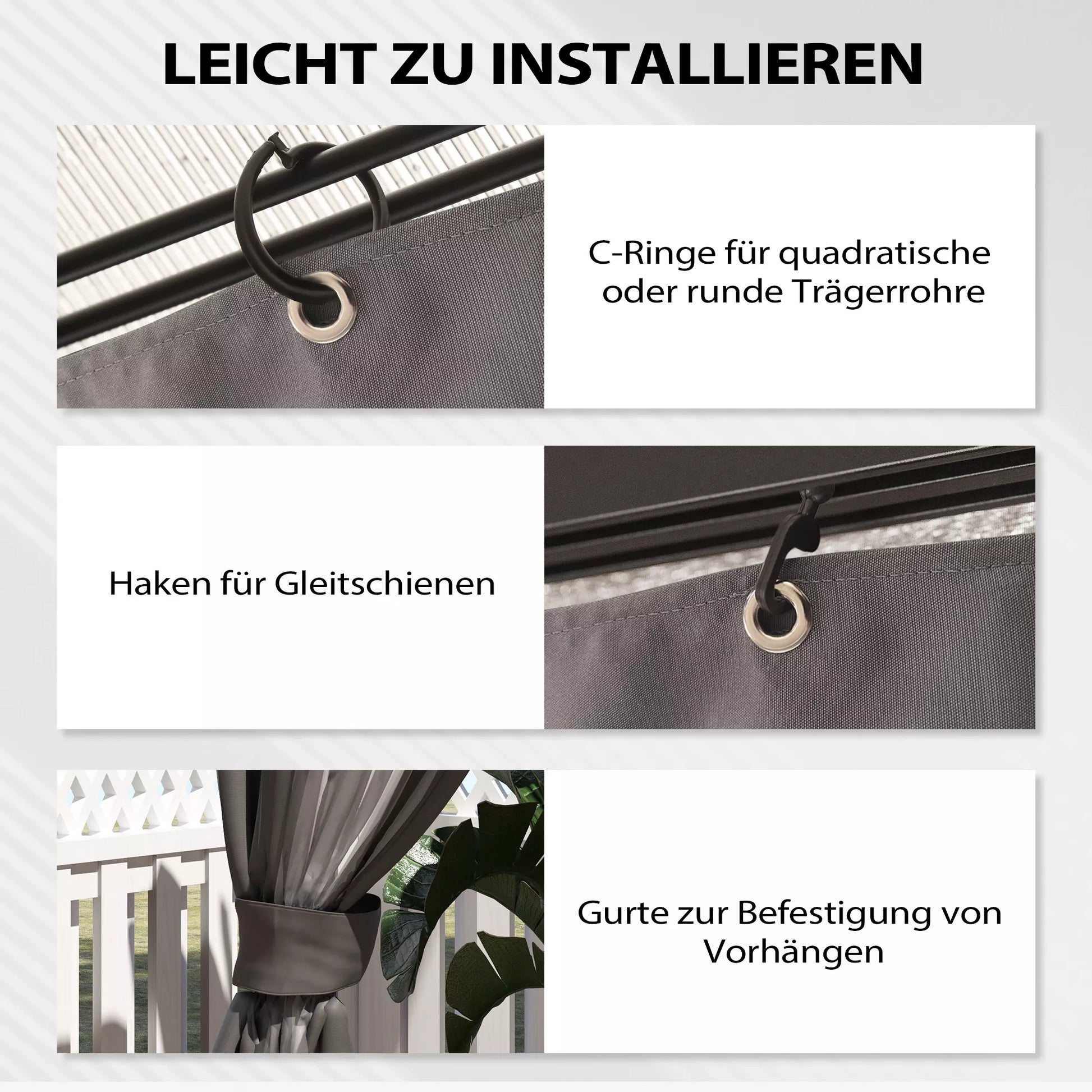 Pavilion sienos, 4 sienų panelės sodo paviljonui, su užtrauktuku, 3 x 4 m paviljonas, tamsiai pilkos spalvos