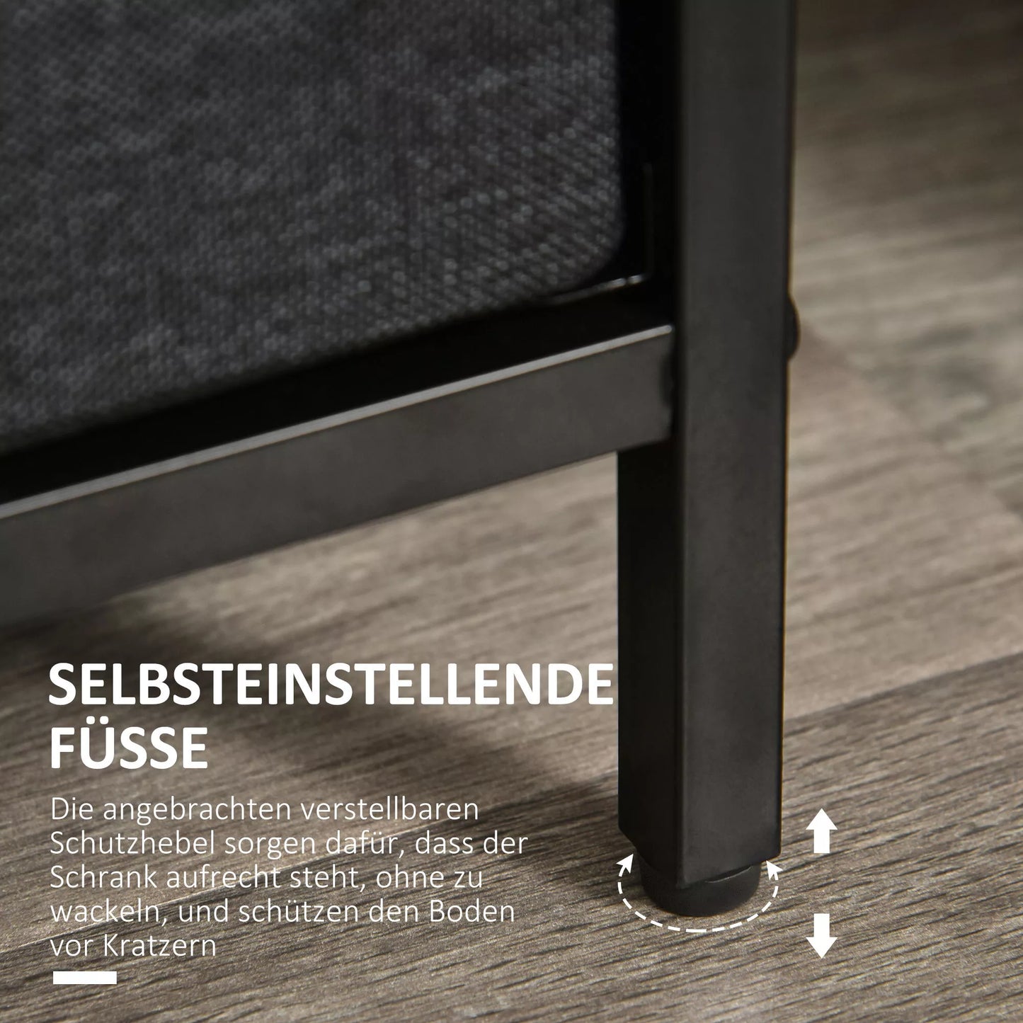 Juoda komoda su 4 stalčiais ir lino apdaila, laikymo spintelė su lentyna ir rankenėlėmis