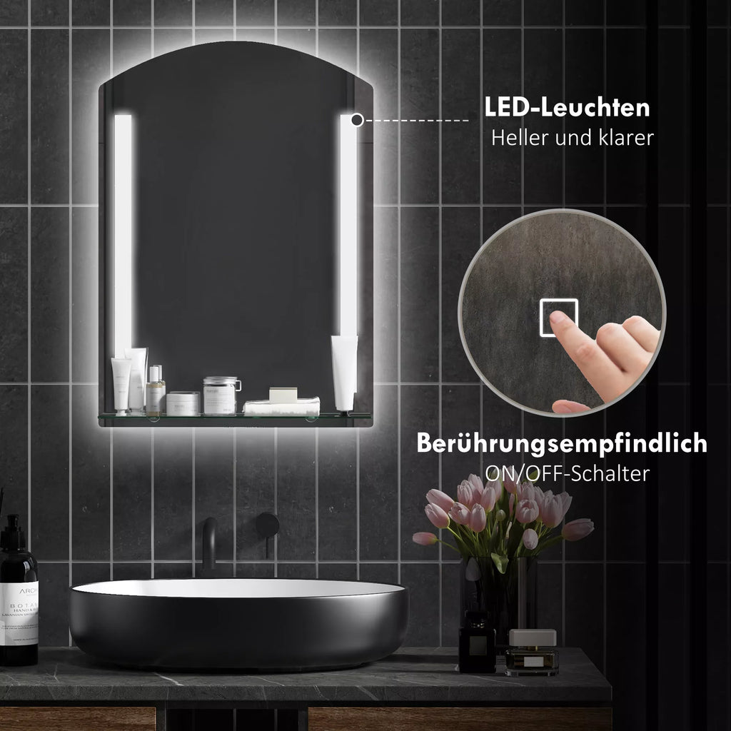 Vonios veidrodis su LED apšvietimu, elegantiškas ir aukštos kokybės, stiklas, aliuminis, plastikas, 50L x 12B x 70H cm
