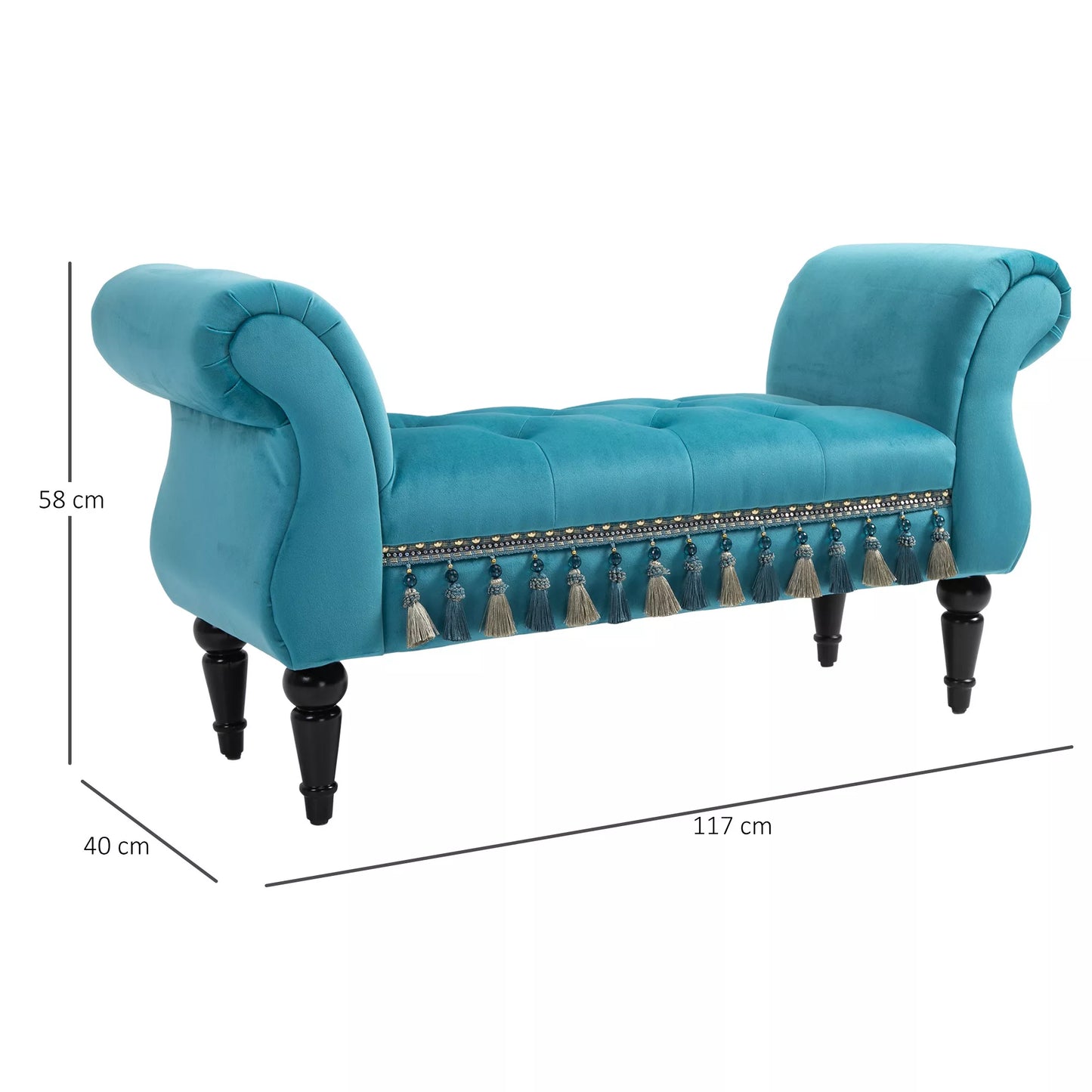 Minkštas suolas su aksominiu apmušalu, su atlošu ir mediniu rėmu, suoliukas miegamajam, svetainei, prieškambariui 117 x 40 x 58 cm Mėlynas