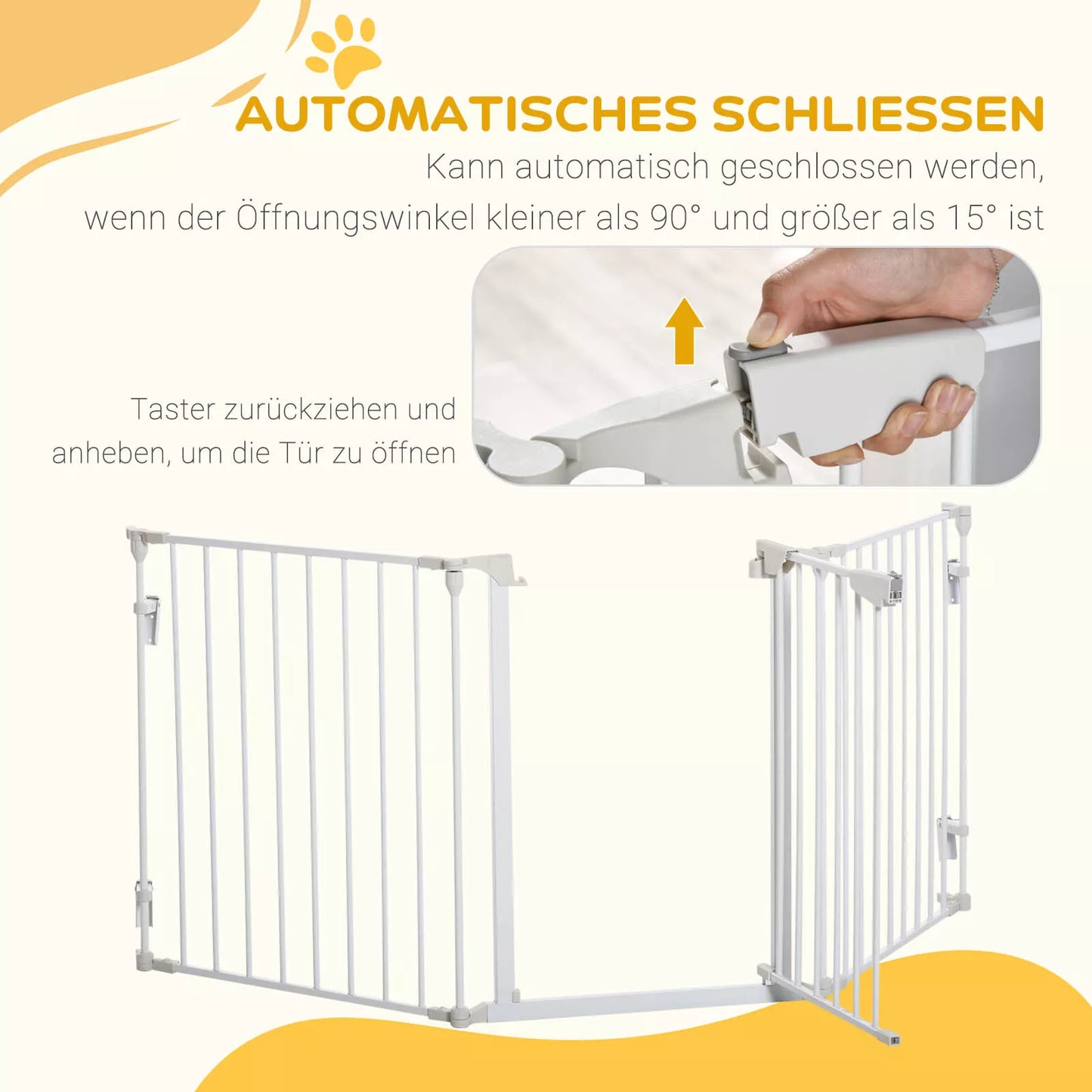 Apsauginė tvorelė šunims Laisvai stovinti apsauginė tvorelė 180 x 74,5 cm Apsauginė tvorelė šunims Sulankstoma durų apsauginė tvorelė Laiptų apsauginė tvorelė Apsauginė tvorelė šunims laiptams, durims, virtuvei, koridoriui, 3 panelės, balta